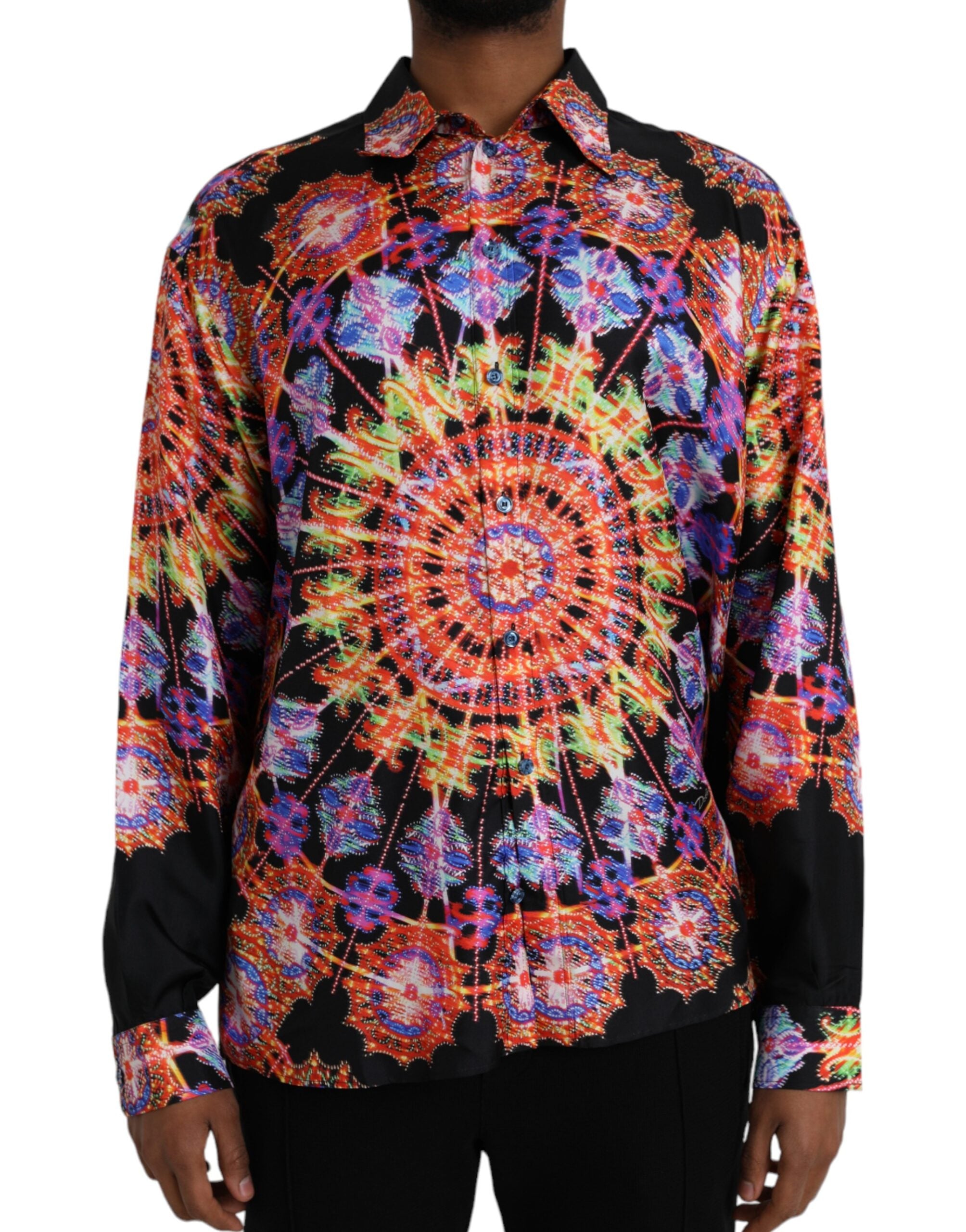 Chemise homme Dolce & Gabbana en soie multicolore Luminarie, style décontracté avec motifs colorés.