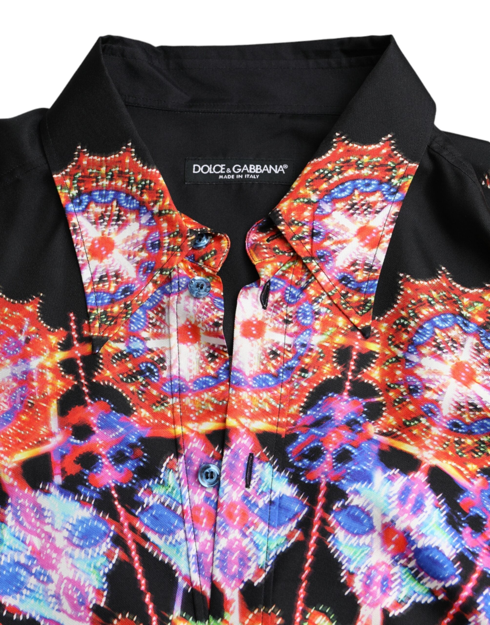 Chemise homme Dolce & Gabbana en soie multicolore Luminarie, style décontracté et élégant avec motif coloré.