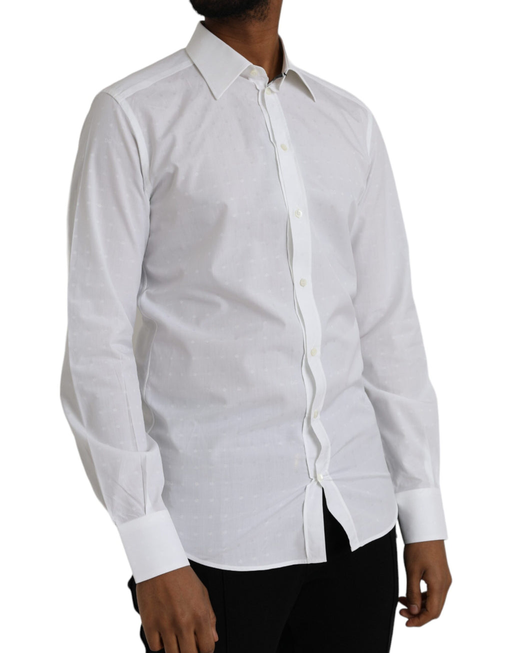 Chemise blanche en coton Dolce & Gabbana avec logo doré pour homme, style élégant et moderne.