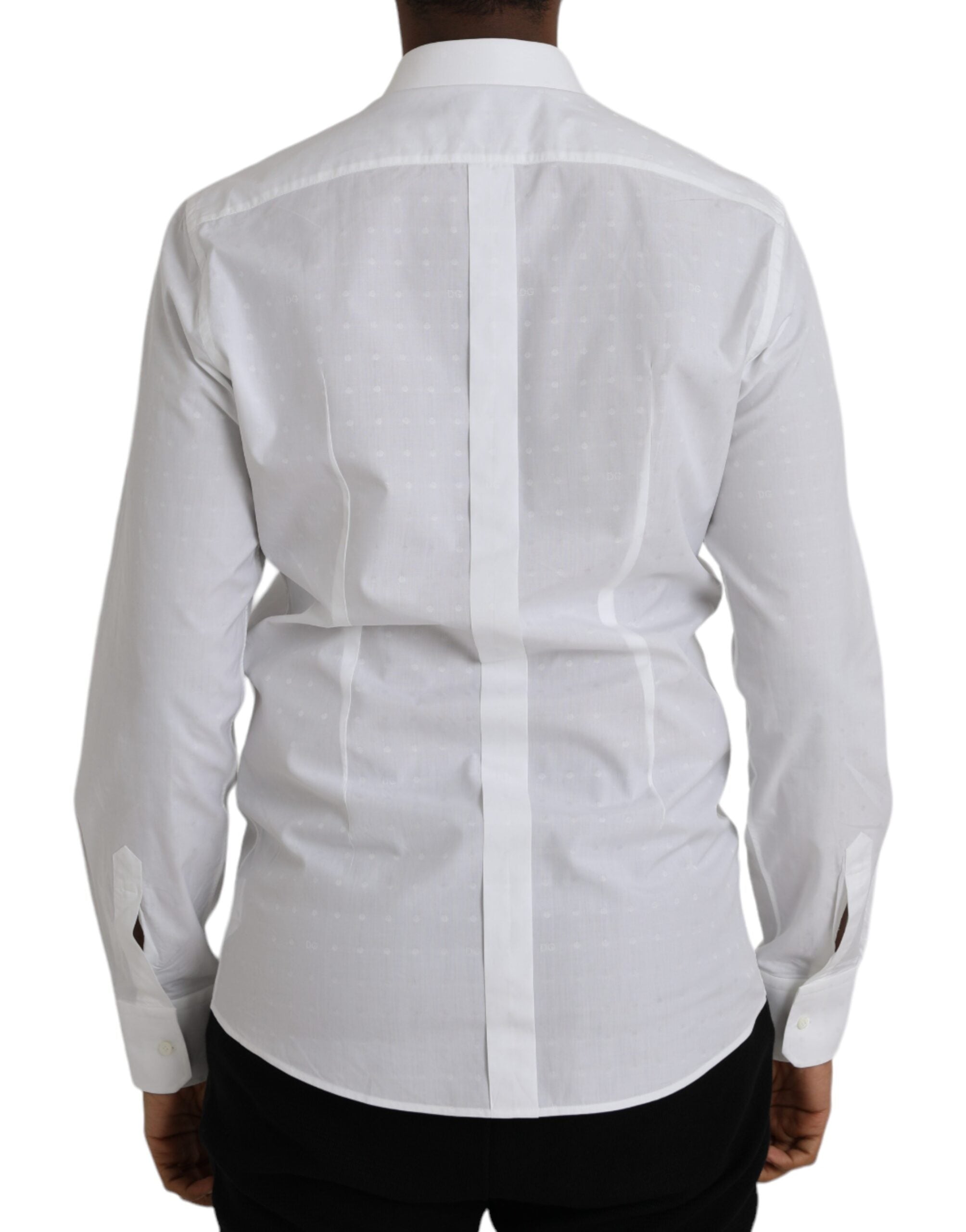 Chemise blanche Dolce & Gabbana en coton pour homme avec logo doré, style élégant et moderne.