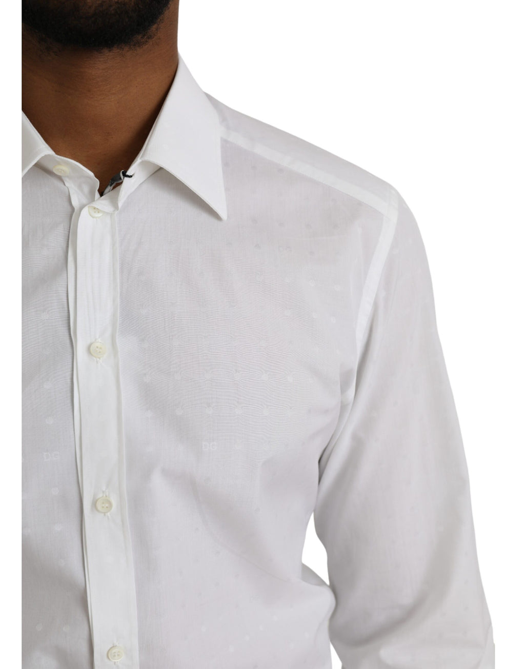 Chemise pour homme Dolce & Gabbana en coton blanc avec logo doré, style élégant et moderne.