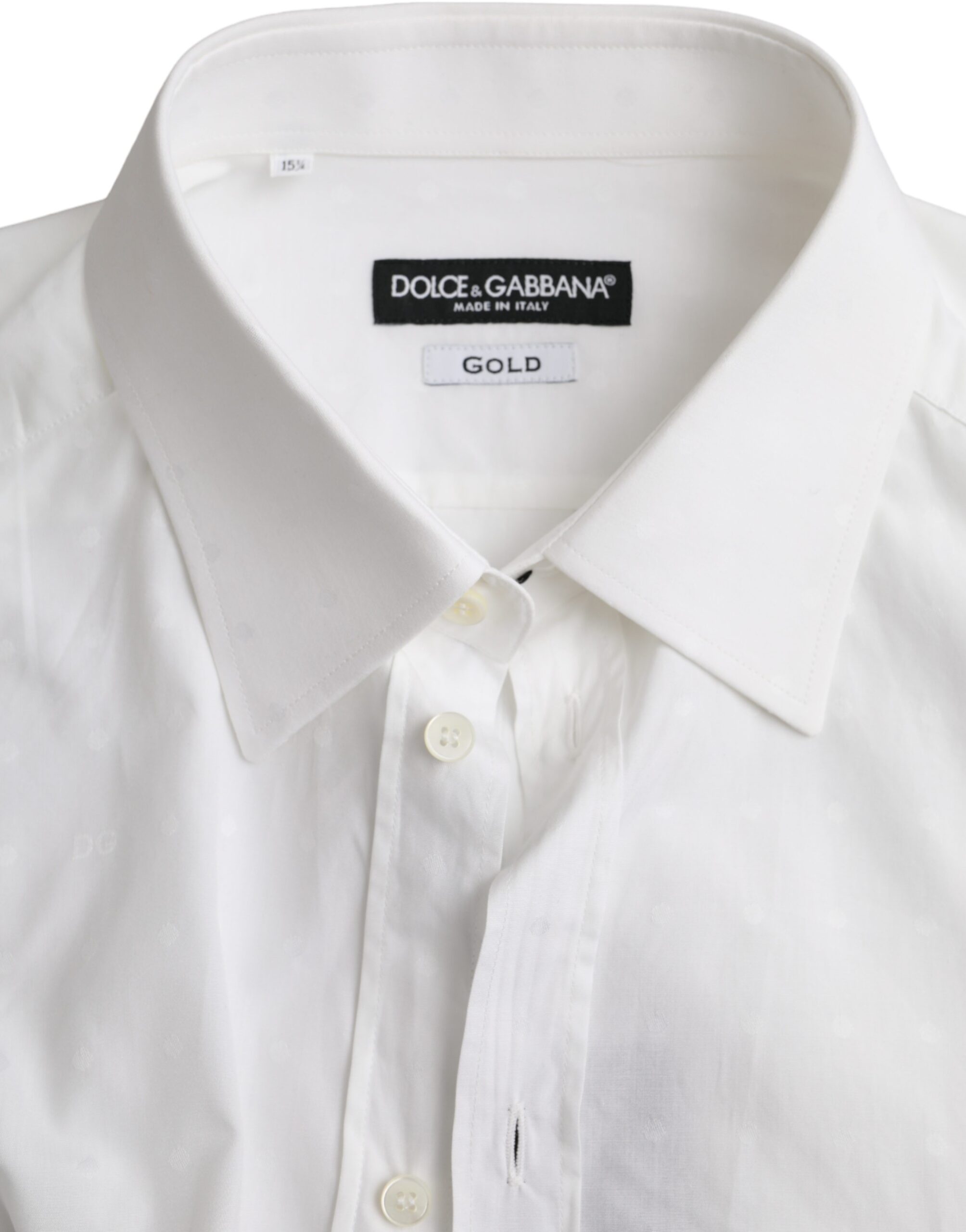Chemise homme blanche Dolce & Gabbana en coton avec logo doré, style élégant et moderne.