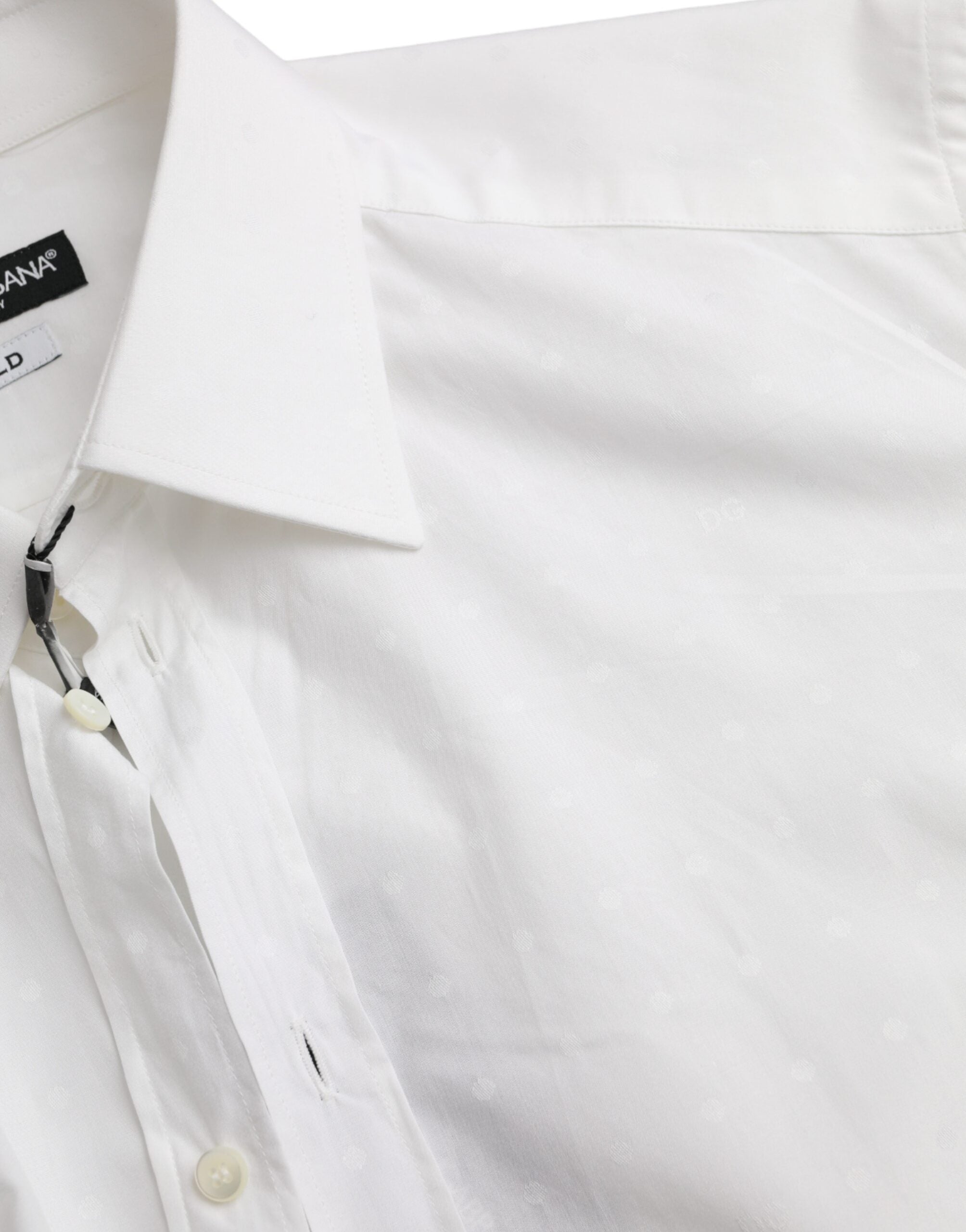 Chemise homme Dolce & Gabbana blanche en coton avec logo doré, style élégant et moderne.