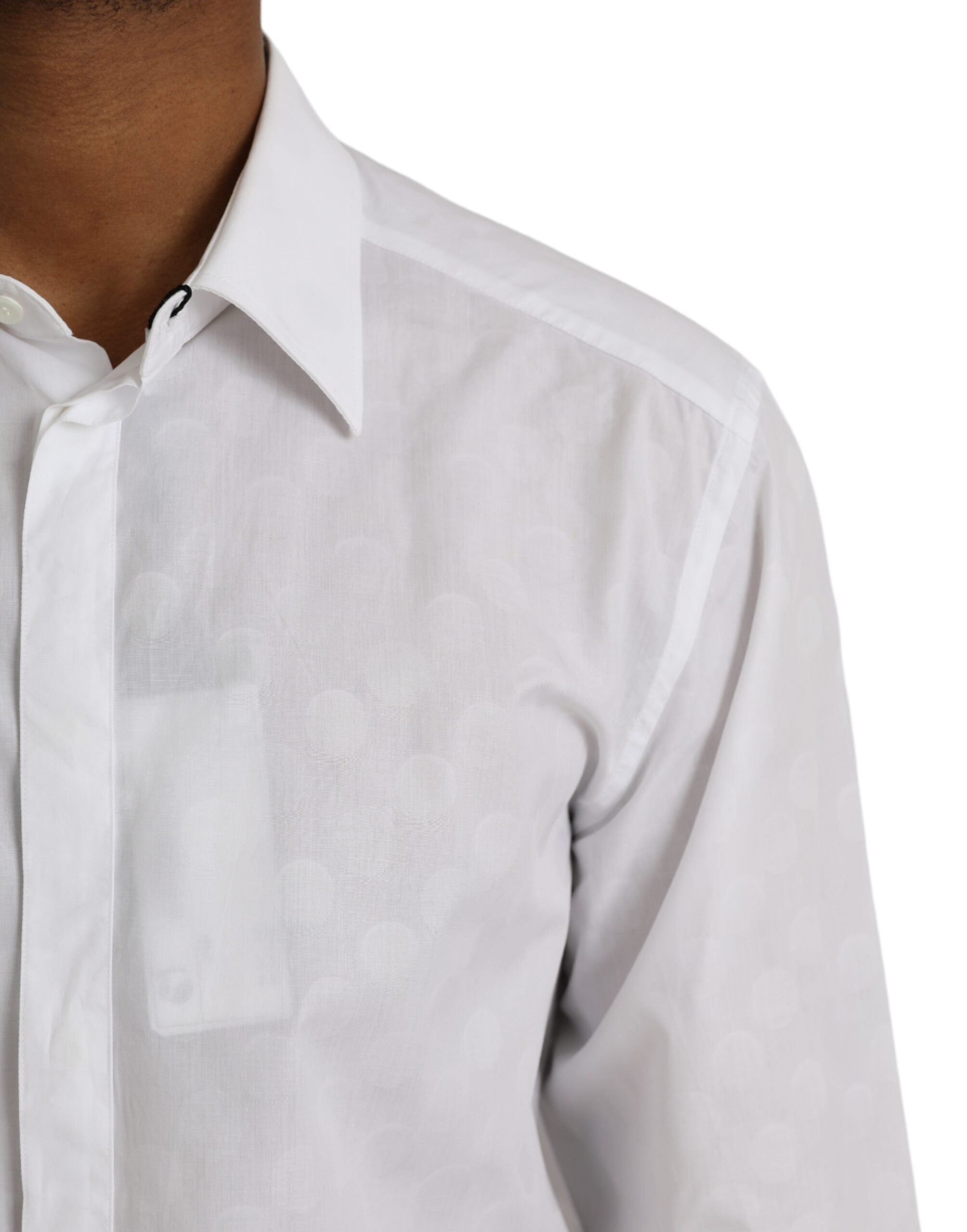 Robe en coton blanche à pois avec chemise dorée de Dolce & Gabbana, vêtement élégant avec motifs à pois et détails en or
