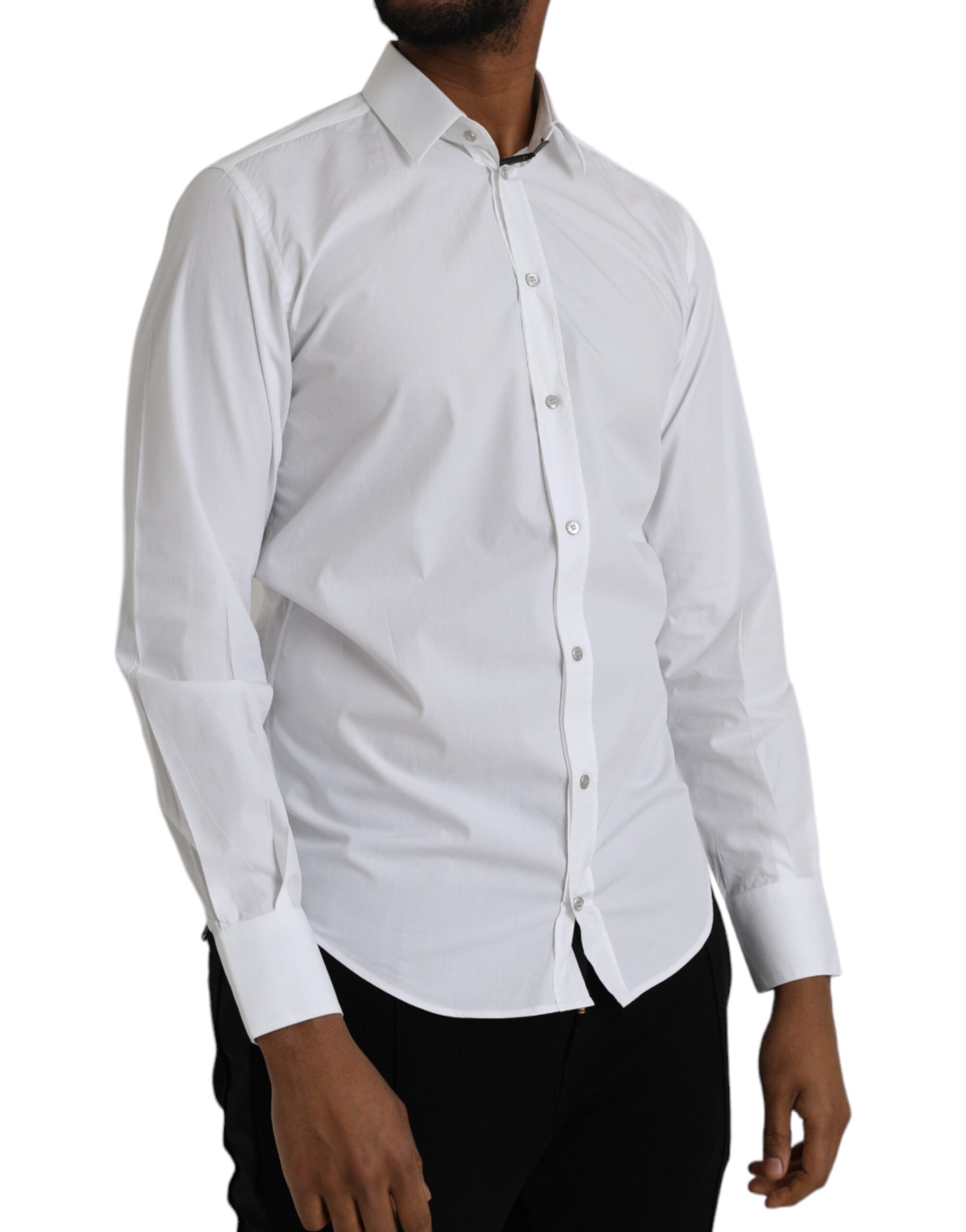Robe blanche en coton à manches longues Dolce & Gabbana Martini Shirt, style élégant avec détails sophistiqués.