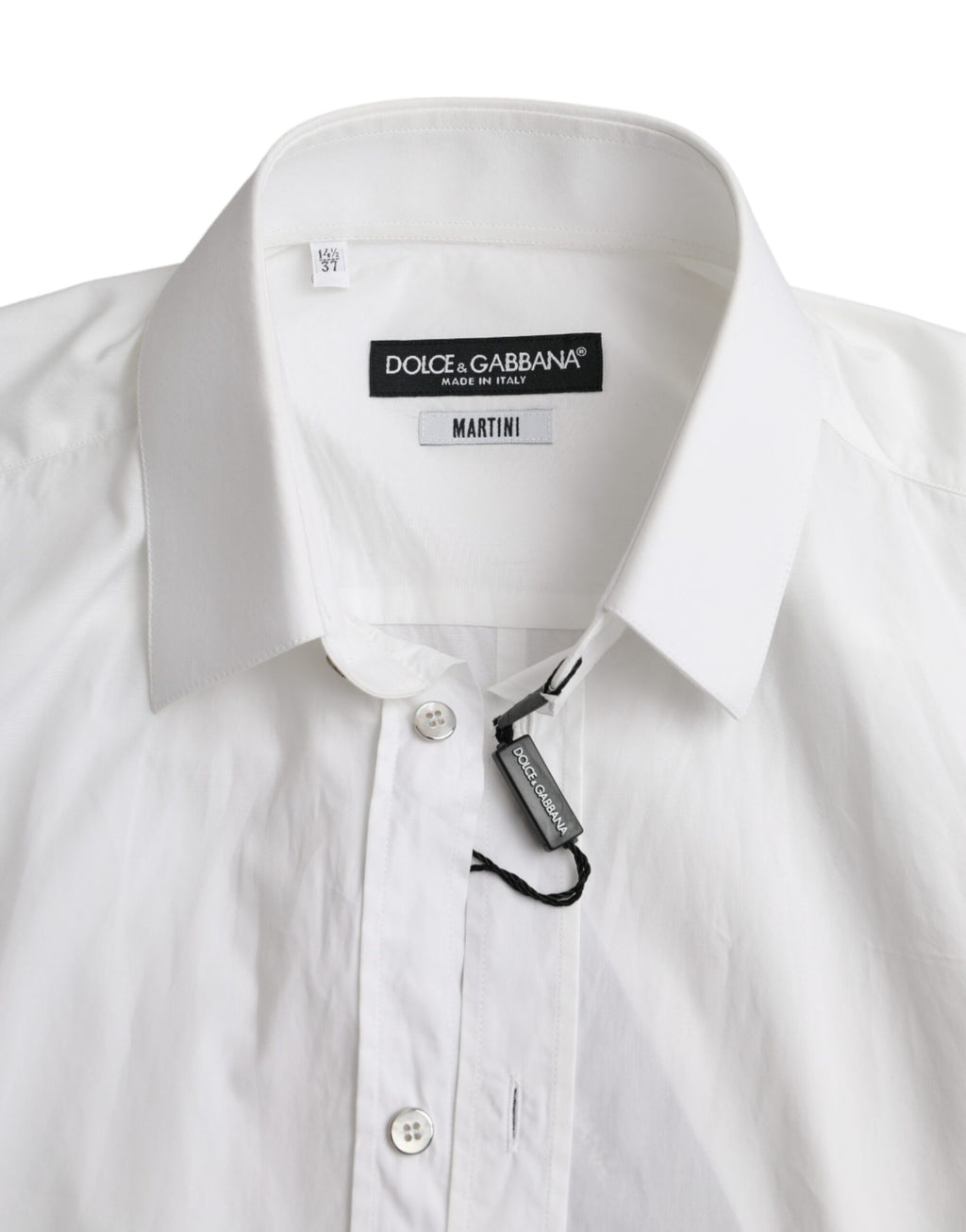 Robe blanche en coton à manches longues Dolce & Gabbana Martini, élégante et sophistiquée, portée sur un fond neutre.