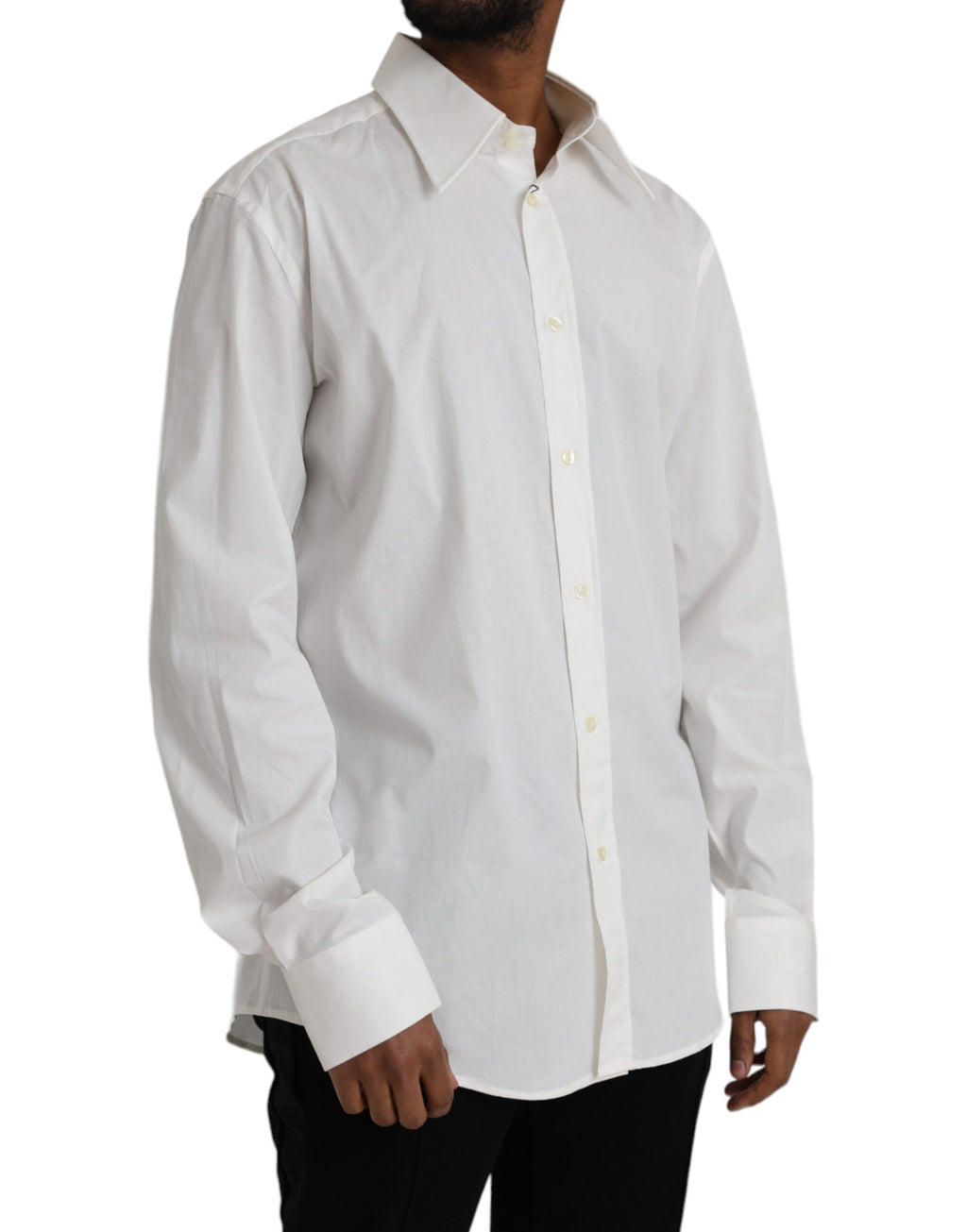 Robe blanche en coton Dolce & Gabbana, coupe slim, avec chemise en or doré, élégante et sophistiquée.