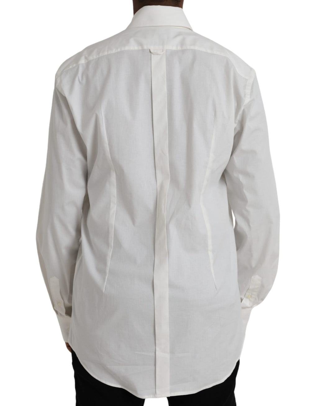 Robe blanche en coton Dolce & Gabbana, coupe slim, avec une chemise dorée élégante visible à l'avant.