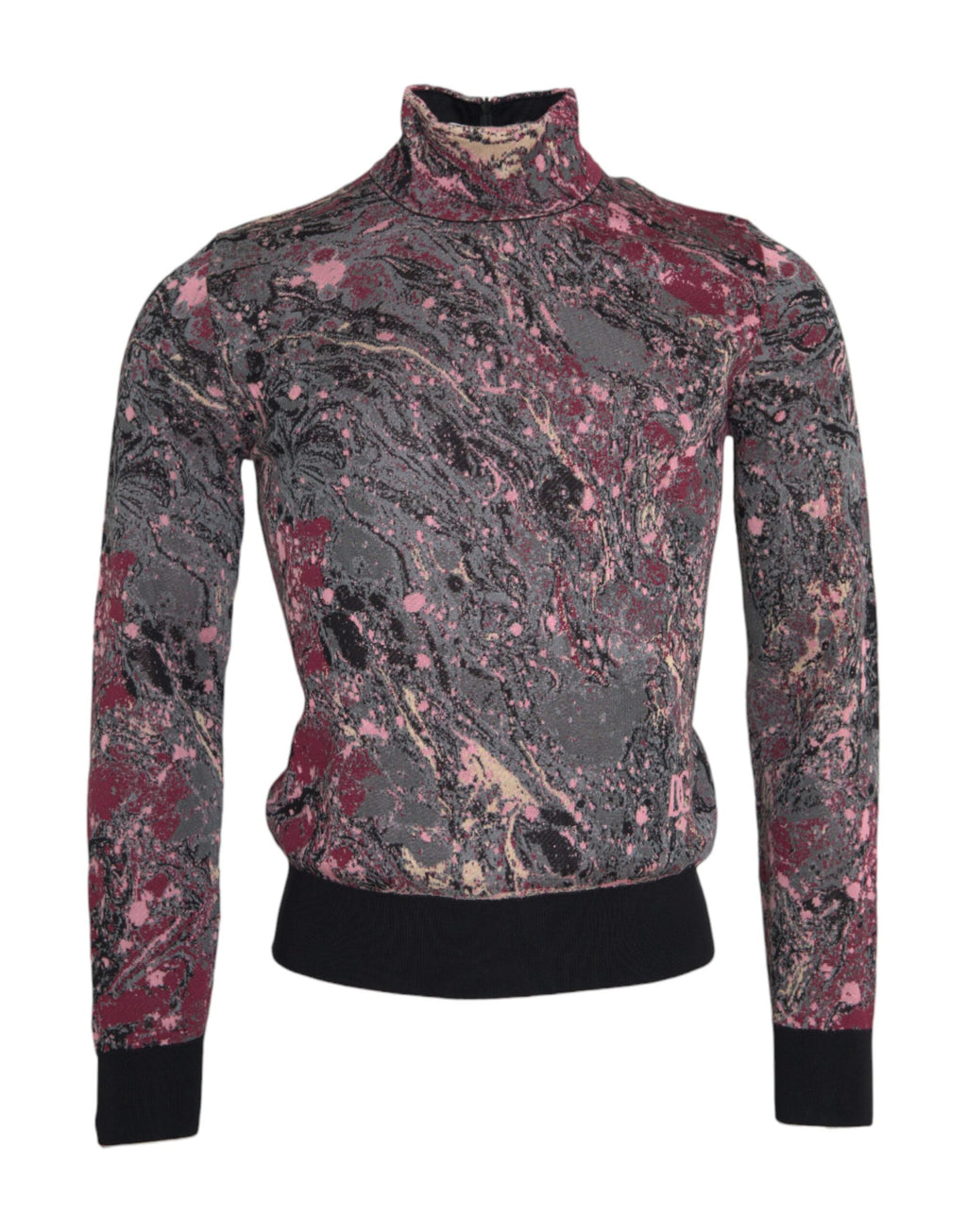 Pull homme Dolce & Gabbana avec col montant graphique multicolore, motif coloré et style moderne.