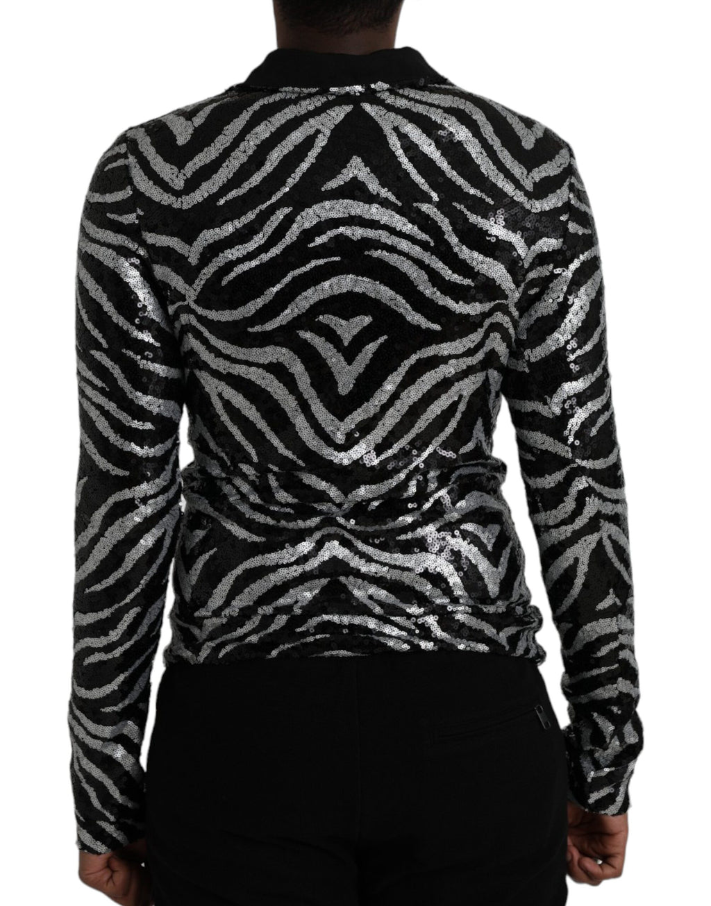 Pull en polyester noir et argenté Dolce & Gabbana avec sequins, élégant et brillant, idéal pour une tenue sophistiquée.