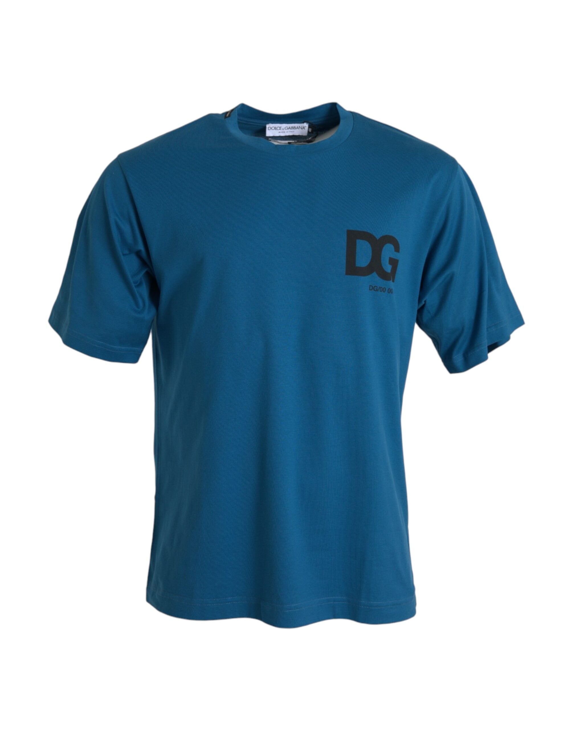 T-shirt Dolce & Gabbana bleu à logo rond, manches courtes, col rond, design élégant, tissu doux.