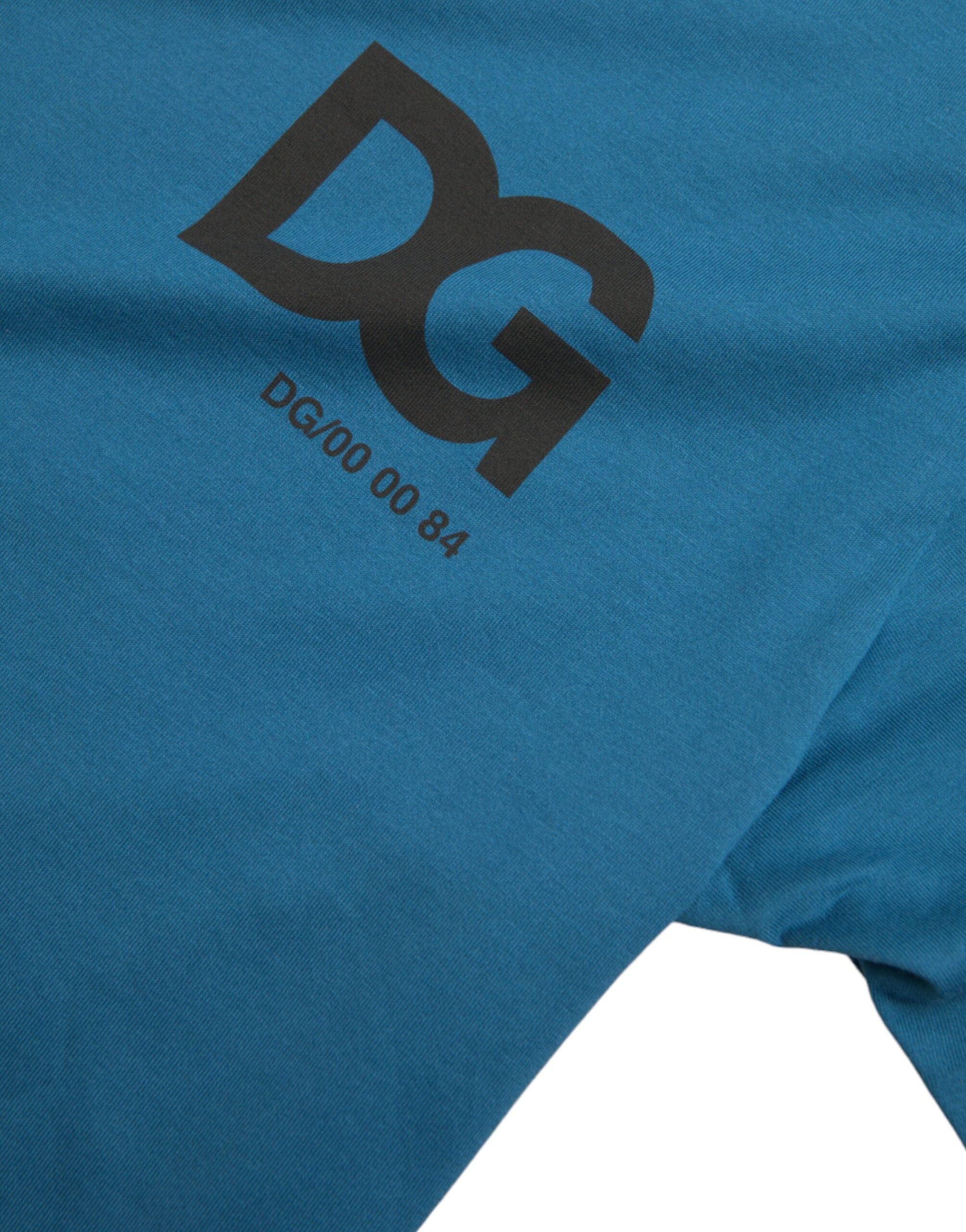 T-shirt Dolce & Gabbana à logo bleu, col rond, manches courtes, design élégant et moderne.