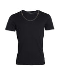 T-shirt noir en coton avec chaîne en argent de Dolce & Gabbana, manches courtes et design moderne visible sur l'image.