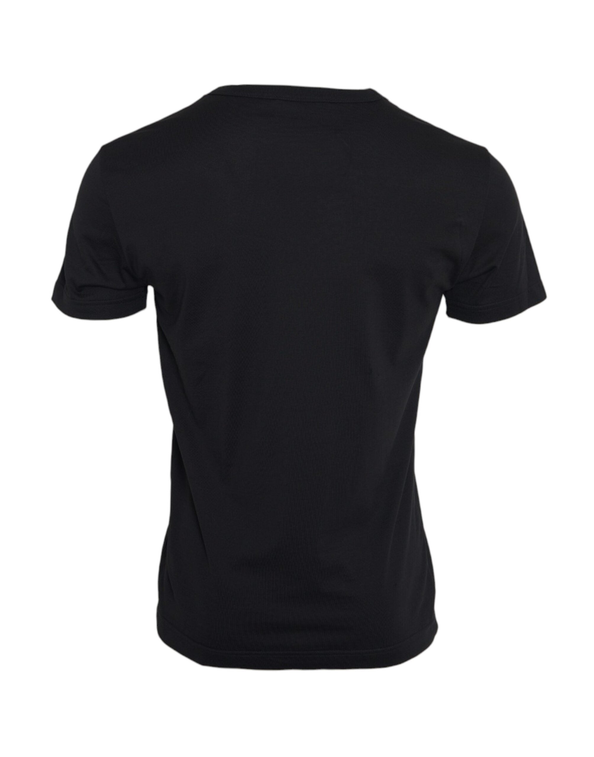 T-shirt noir en coton Dolce & Gabbana avec chaîne argentée à manches courtes, style élégant et moderne.