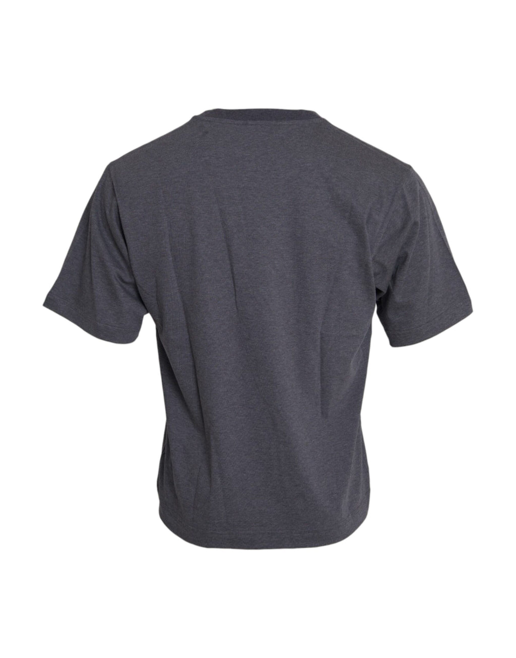 T-shirt Dolce & Gabbana en coton gris à col rond à manches courtes, vue en gros plan sur le tissu et la coupe.