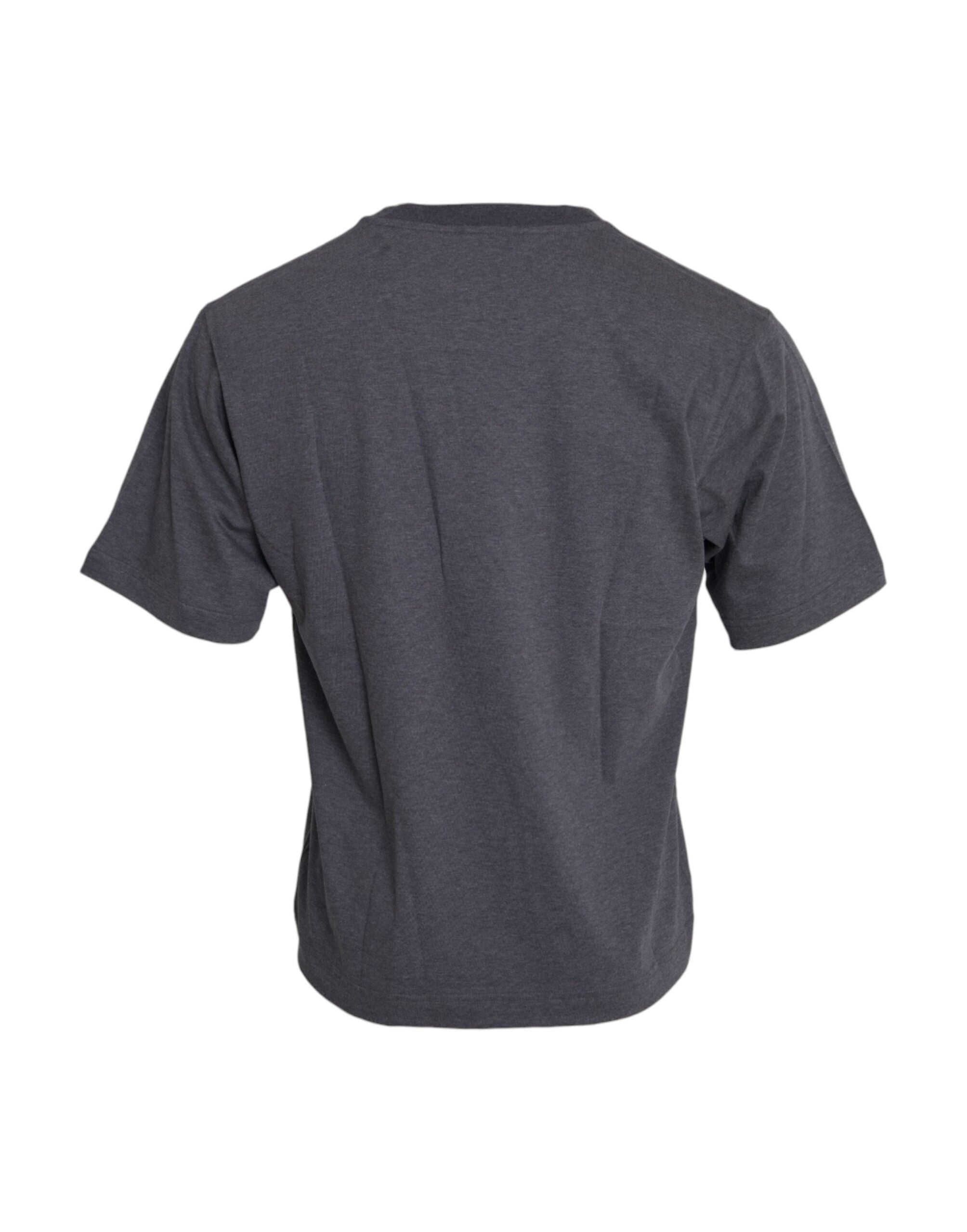 T-shirt Dolce & Gabbana en coton gris à col rond à manches courtes, vue en gros plan sur le tissu et la coupe.