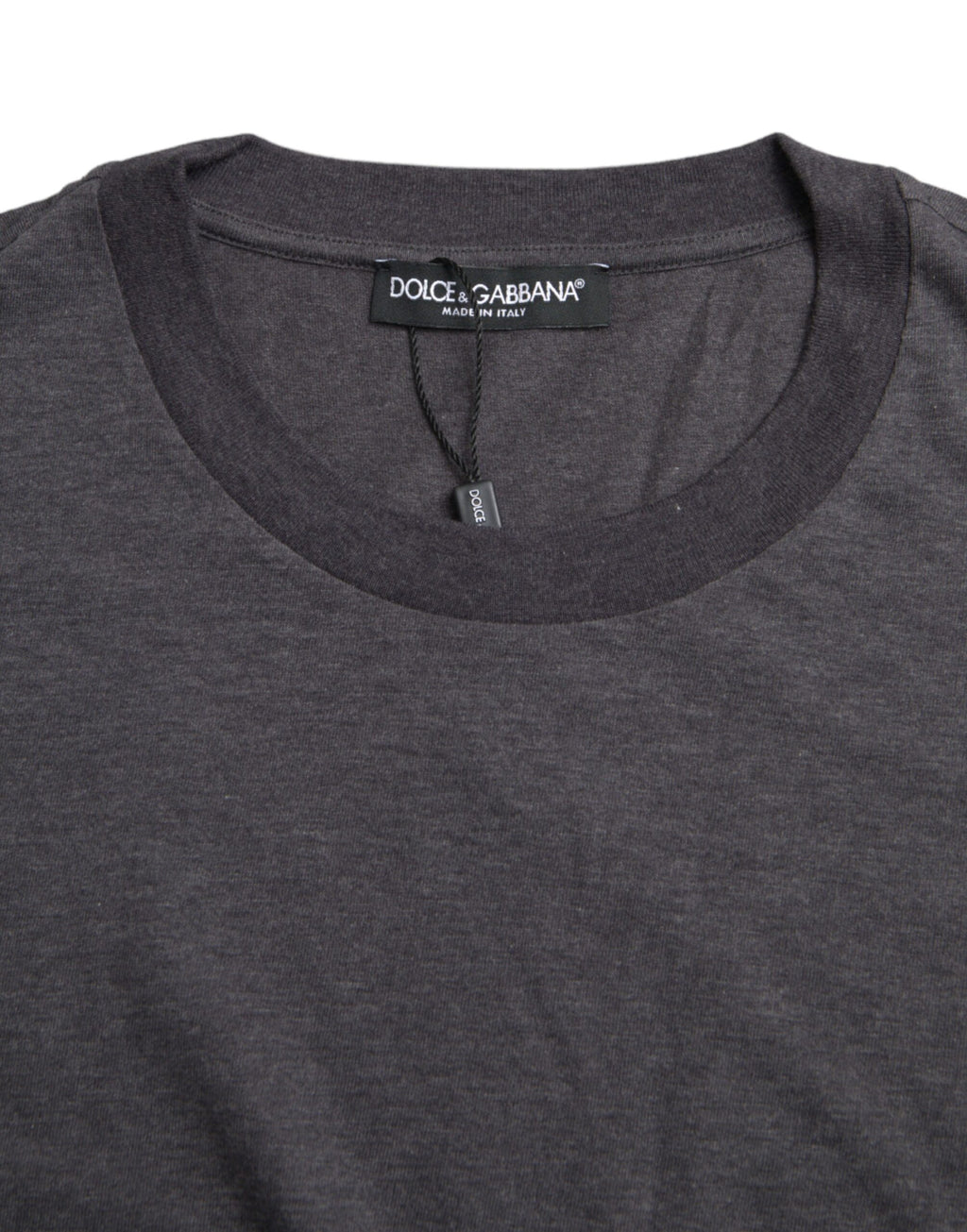 T-shirt gris en coton Dolce & Gabbana à col rond et manches courtes, vue de face.