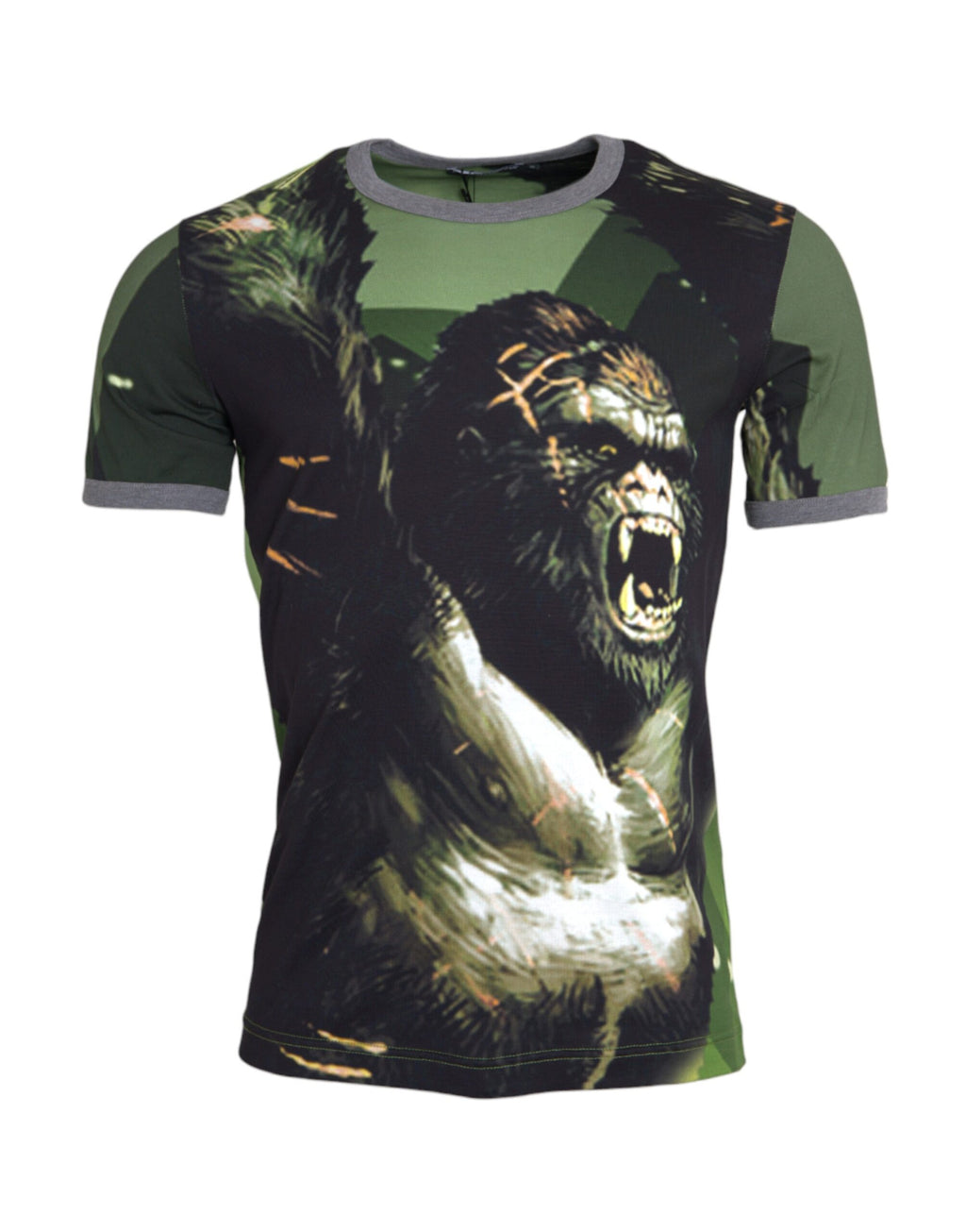 T-shirt à manches courtes Dolce & Gabbana avec gorille vert en coton, design original et coloré.