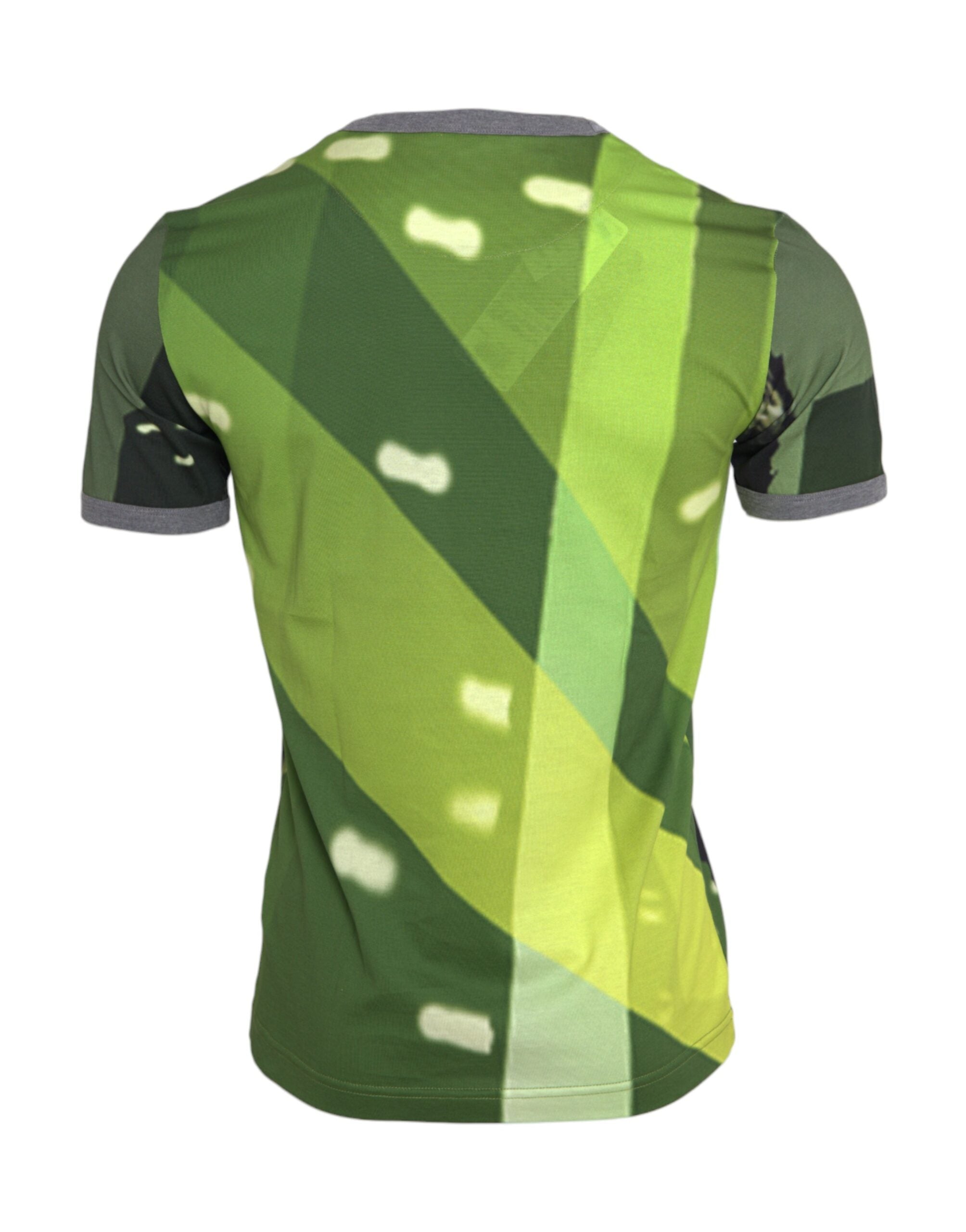 T-shirt en coton vert avec gorille de Dolce & Gabbana, manches courtes, design artistique et logo de la marque visible.