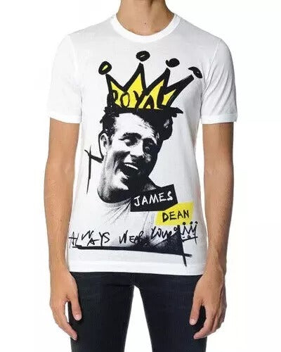 T-shirt blanc à manches courtes pour homme Dolce & Gabbana avec graphique en coton, mode élégante et décontractée.
