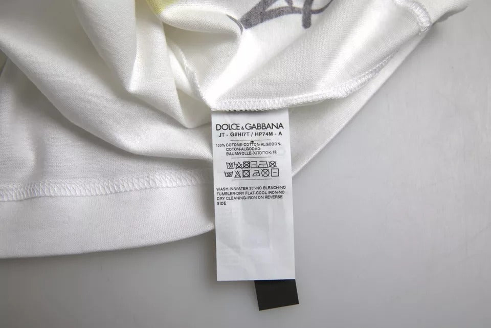 T-shirt homme Dolce & Gabbana blanc à manches courtes avec graphique en coton, vue de face.