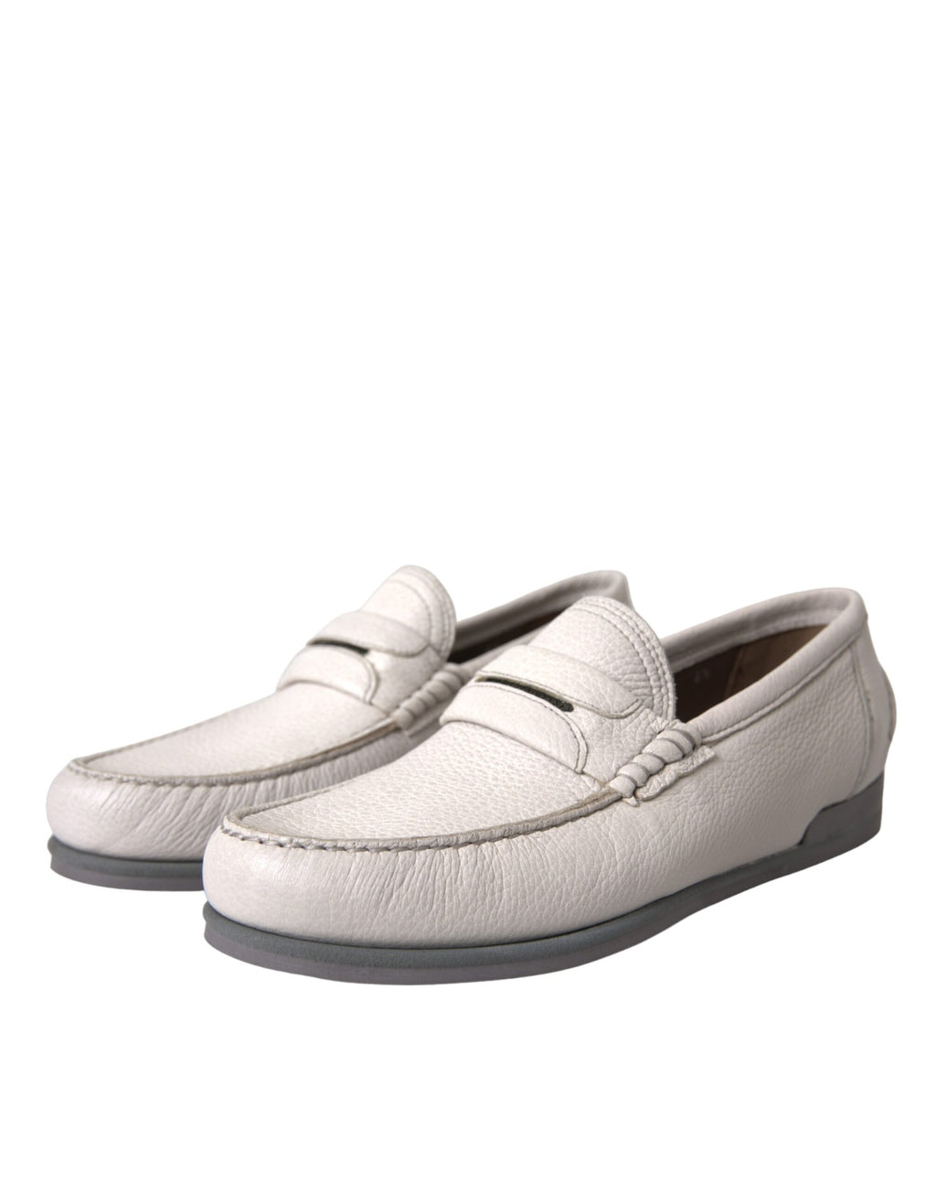 Chaussures mocassins en cuir blanc et gris Dolce & Gabbana, slip-on élégants pour homme, style loafer.