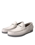 Chaussures mocassins en cuir blanc et gris Dolce & Gabbana, slip-on élégants pour homme, style loafer.