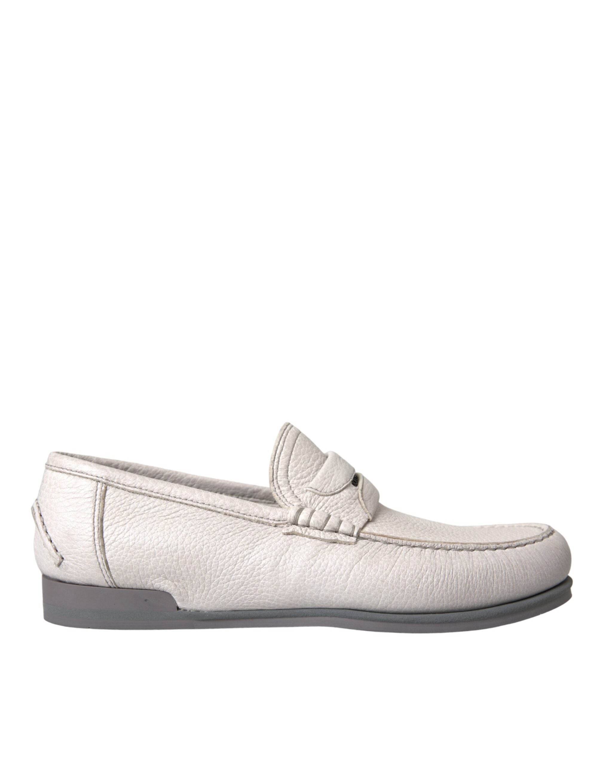 Chaussures mocassins en cuir blanc et gris Dolce & Gabbana, chaussures slip-on élégantes pour homme.
