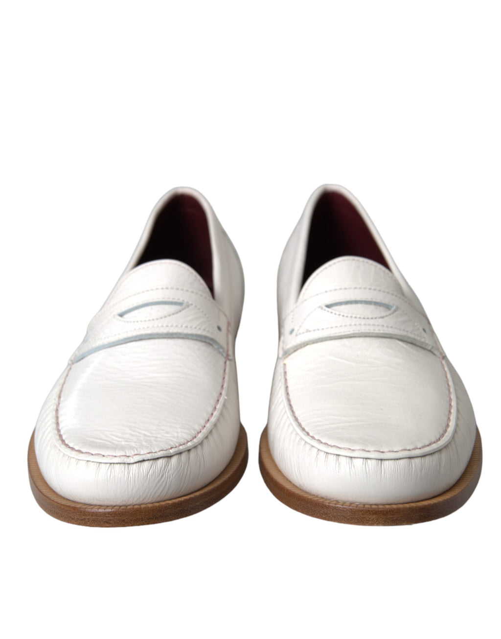 Mocassins Dolce & Gabbana en cuir blanc, chaussure slip-on élégante pour homme, vue de face sur fond neutre.