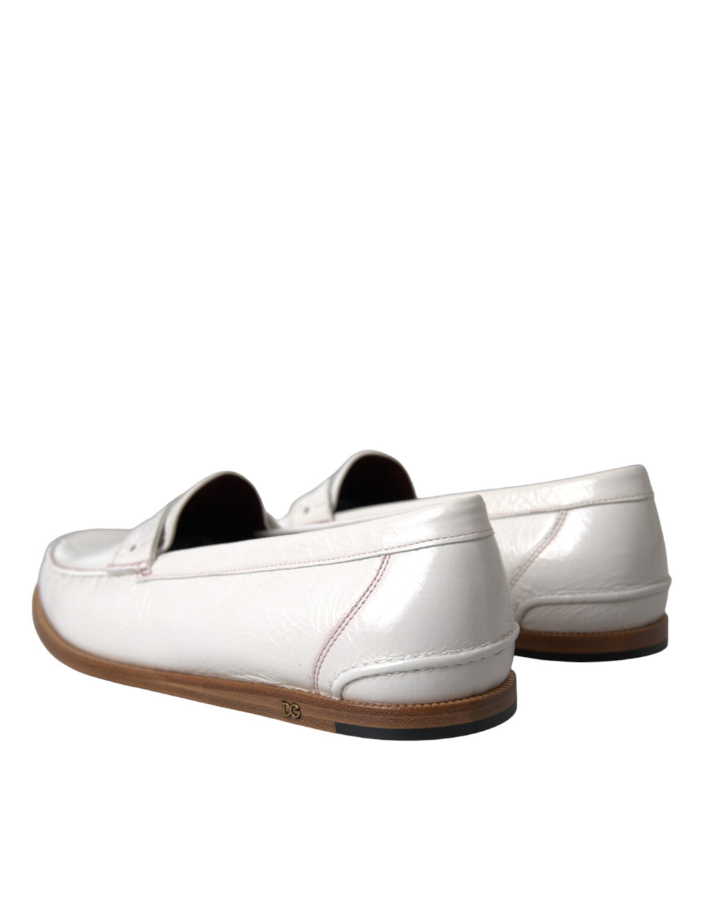 Chaussures mocassins slip-on en cuir blanc Dolce & Gabbana, élégantes mocassins sans lacets pour homme.