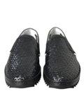 Chaussures mocassins pour hommes Dolce & Gabbana en cuir buffalo tissé noir, élégantes et confortables.