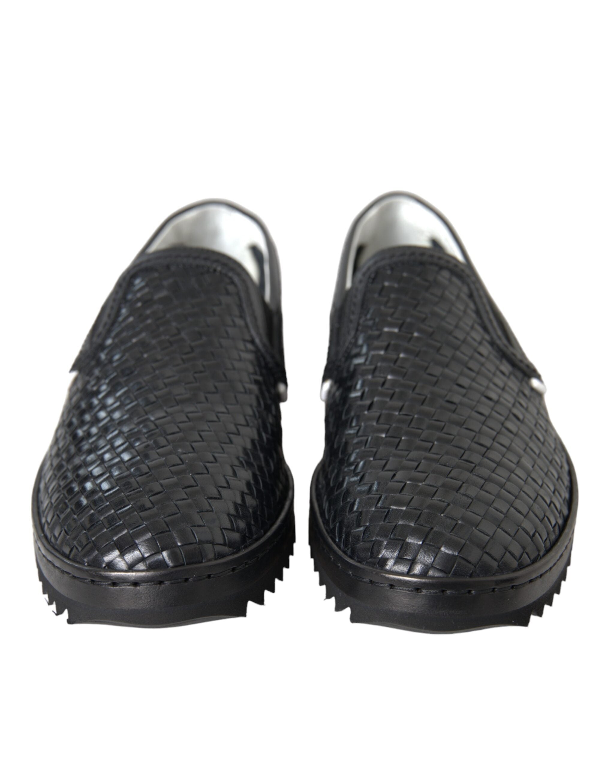 Chaussures mocassins pour hommes Dolce & Gabbana en cuir buffalo tissé noir, élégantes et confortables.