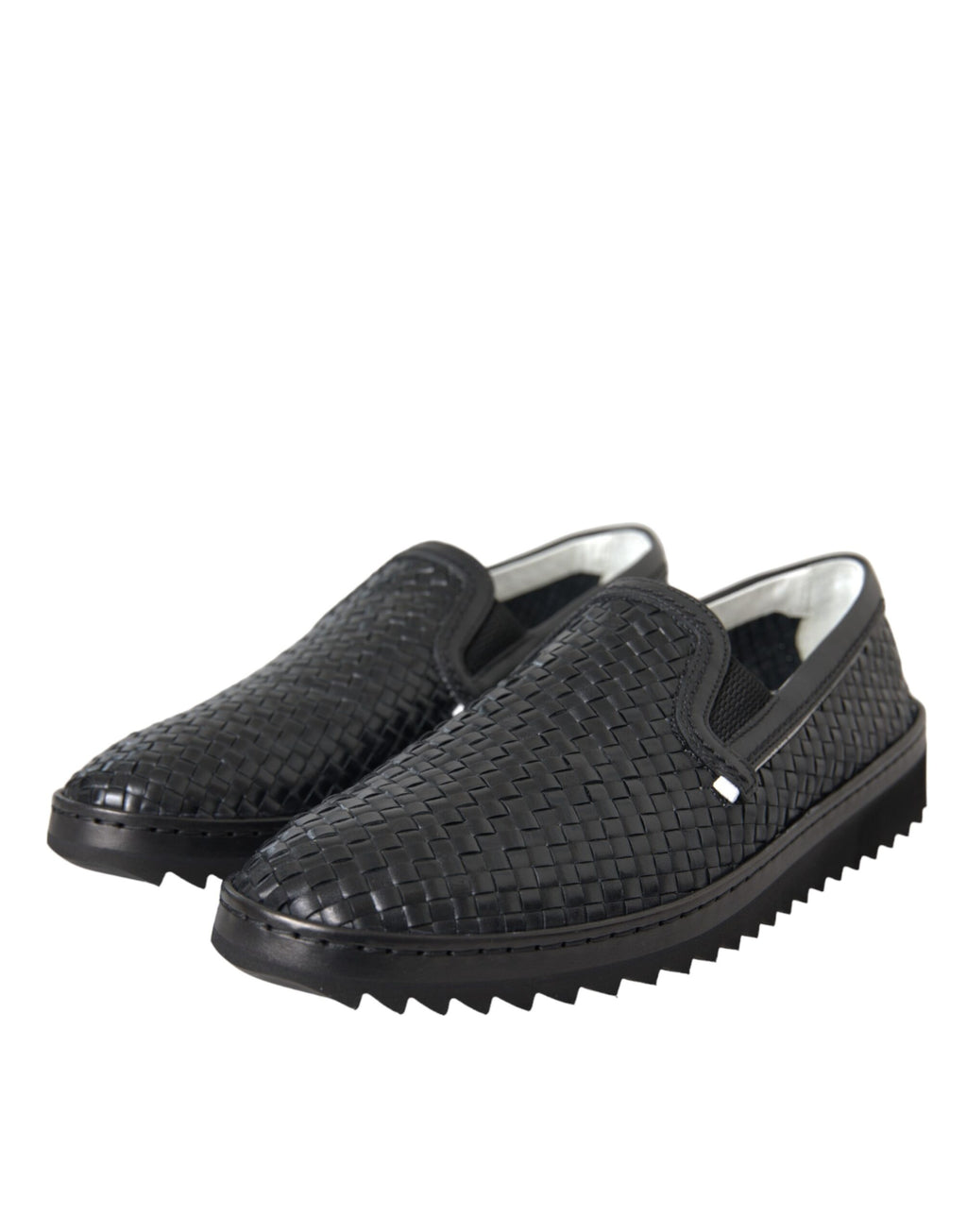 Chaussures mocassins pour hommes Dolce & Gabbana en cuir de buffle tissé noir, élégantes et sophistiquées.