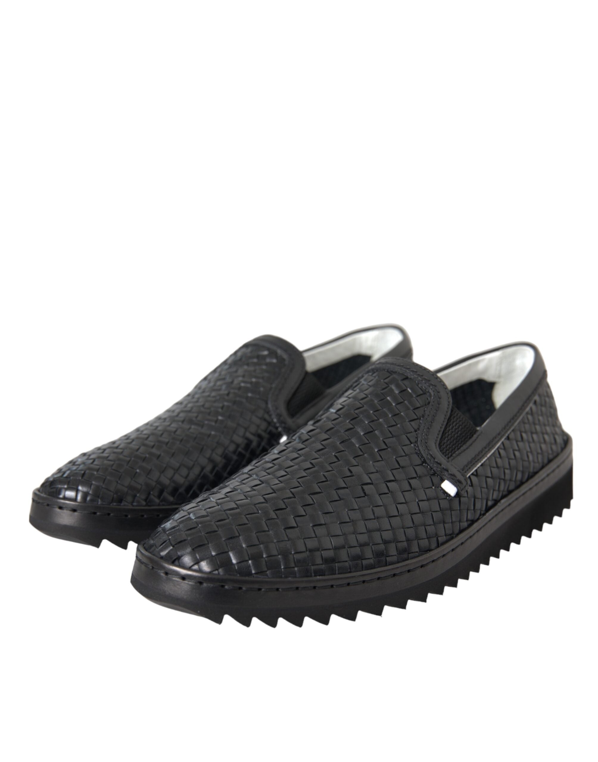 Chaussures mocassins pour hommes Dolce & Gabbana en cuir de buffle tissé noir, élégantes et sophistiquées.