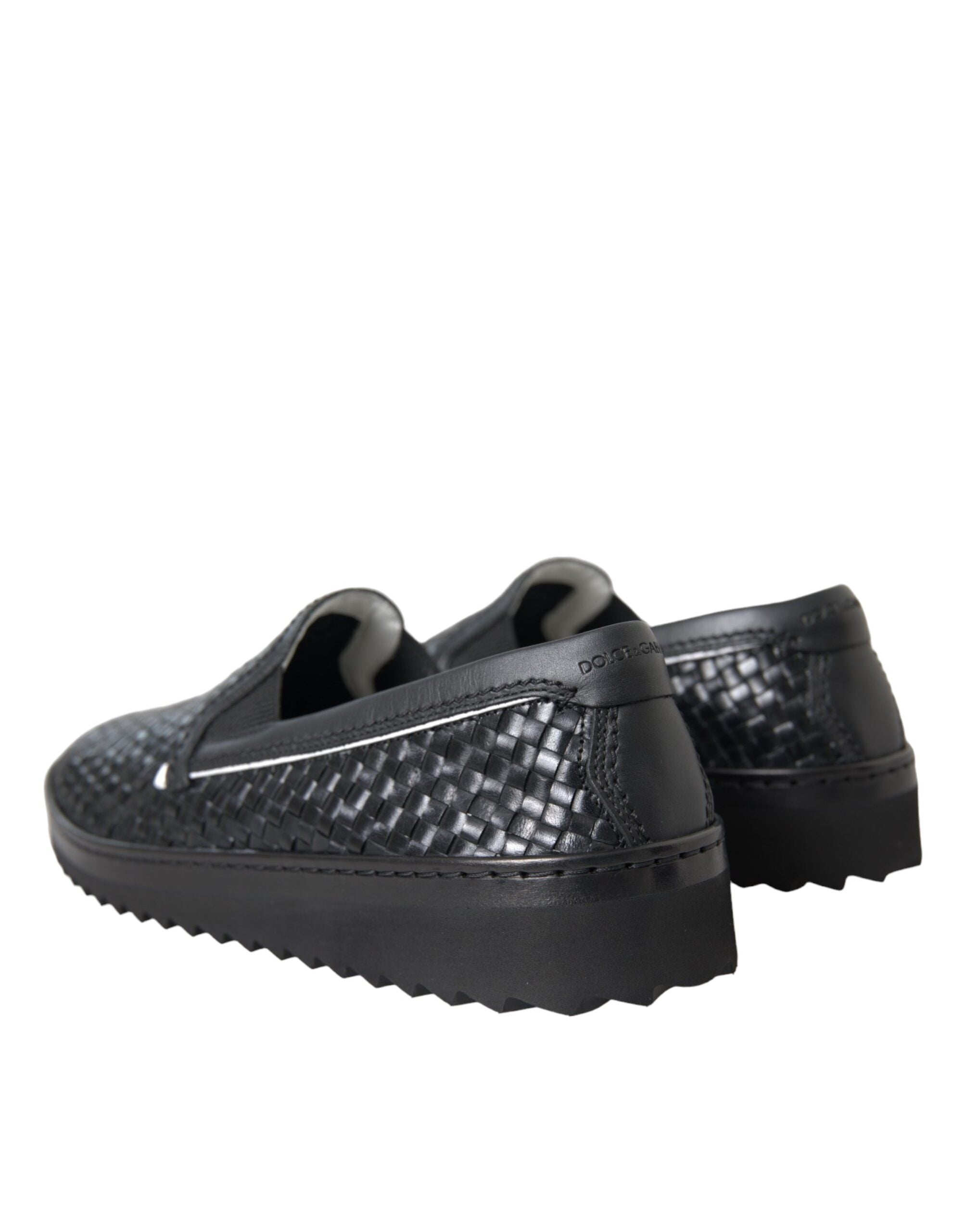 Chaussures Richelieu en cuir de buffle tissé noir Dolce & Gabbana pour hommes, élégantes et sophistiquées.