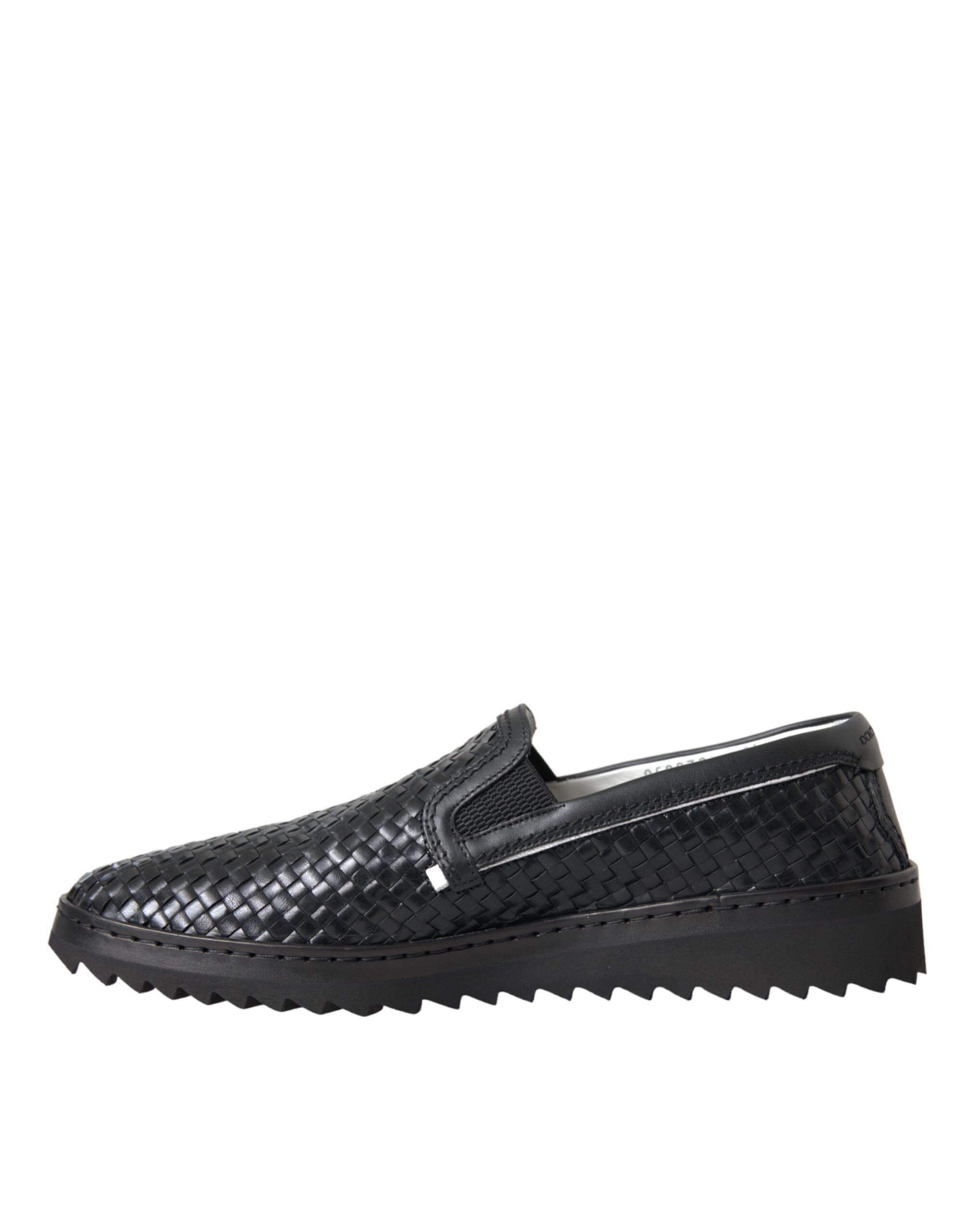 Mocassins pour hommes Dolce & Gabbana en cuir de buffle tissé noir, élégants et sophistiqués.