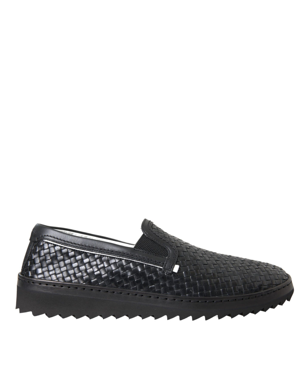 Chaussures mocassins pour hommes Dolce & Gabbana en cuir tissé noir buffalo, élégantes et confortables.