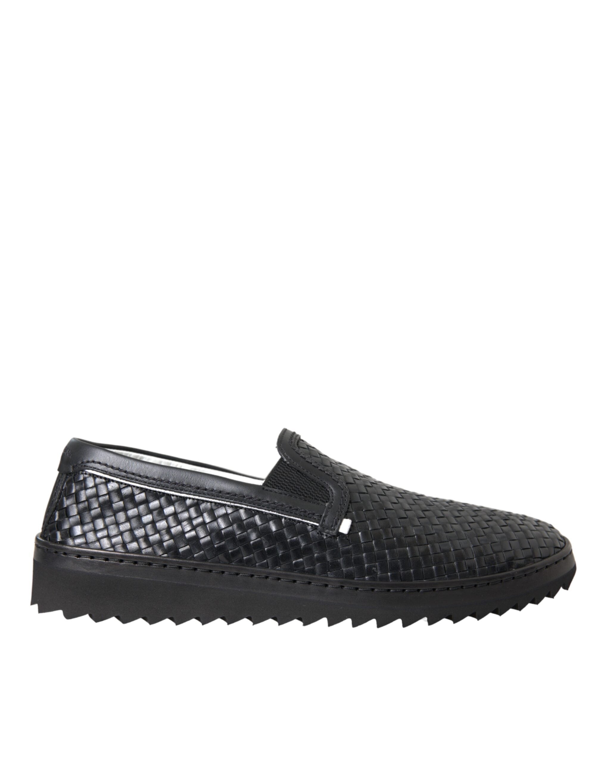 Chaussures mocassins pour hommes Dolce & Gabbana en cuir tissé noir buffalo, élégantes et confortables.