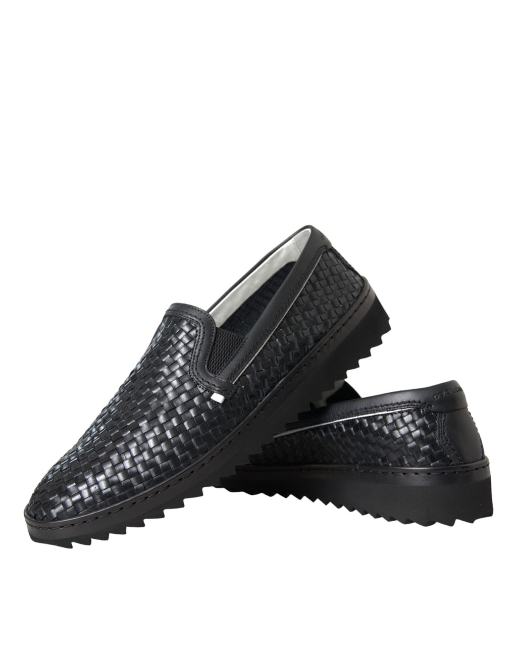 Chaussures mocassins pour homme Dolce & Gabbana en cuir de buffle tissé noir, style élégant et sophistiqué.