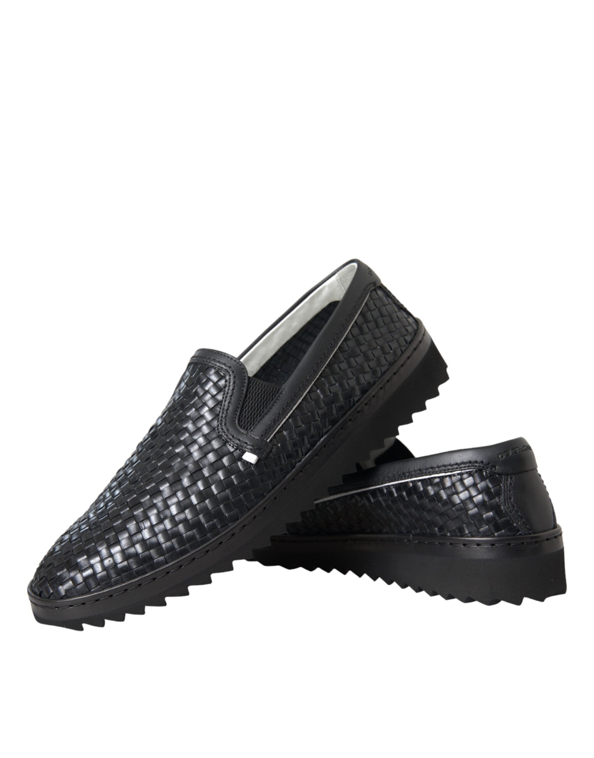 Chaussures mocassins pour homme Dolce & Gabbana en cuir de buffle tissé noir, style élégant et sophistiqué.