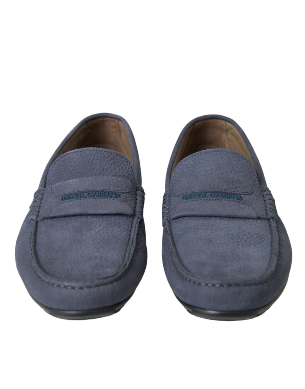 Chaussures mocassins Dolce & Gabbana en cuir de veau bleu, modèle slip-on, avec design élégant et finition soignée.