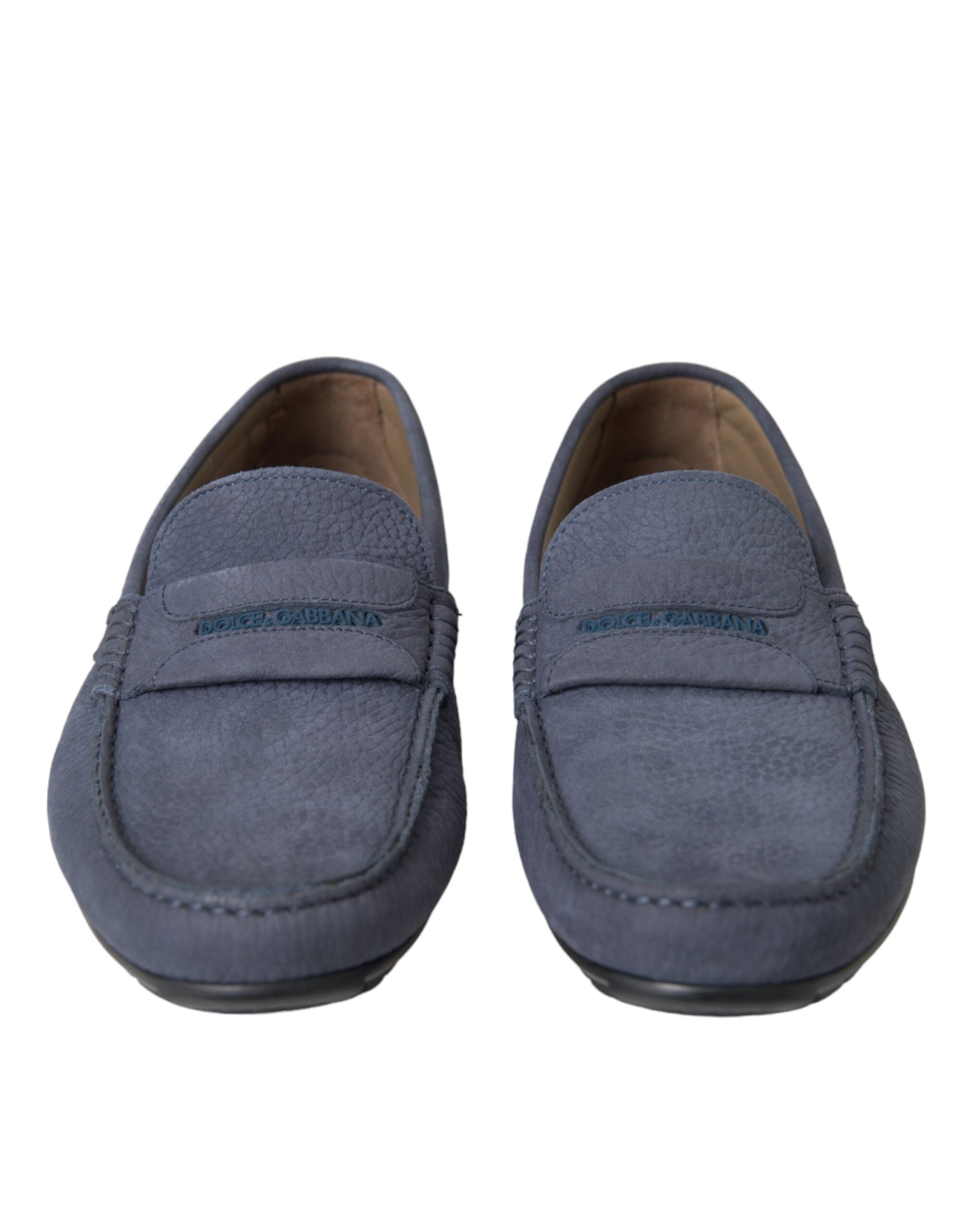 Chaussures mocassins Dolce & Gabbana en cuir de veau bleu, modèle slip-on, avec design élégant et finition soignée.