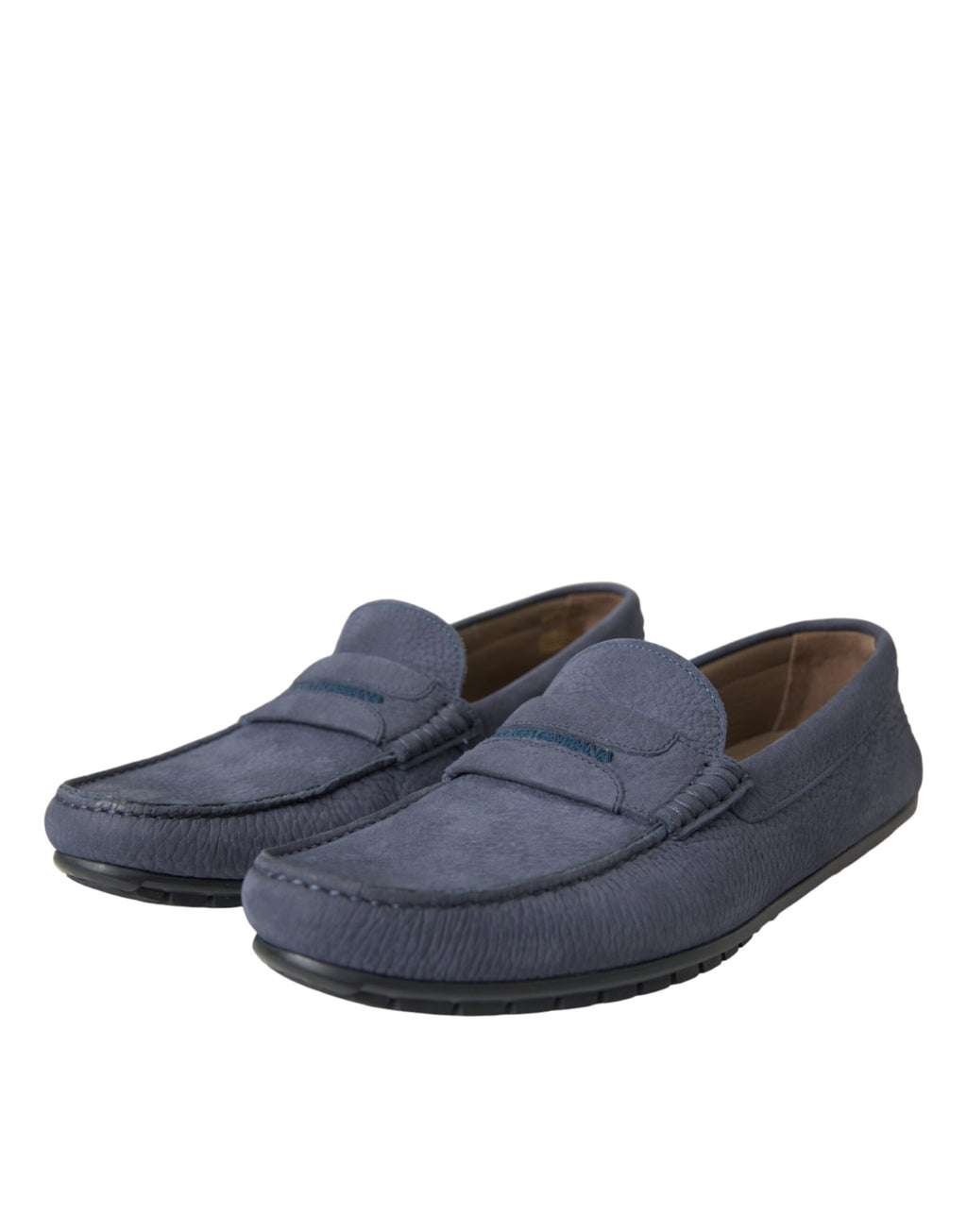 Chaussures mocassins Dolce & Gabbana en cuir de veau bleu, slip-on élégants pour homme.