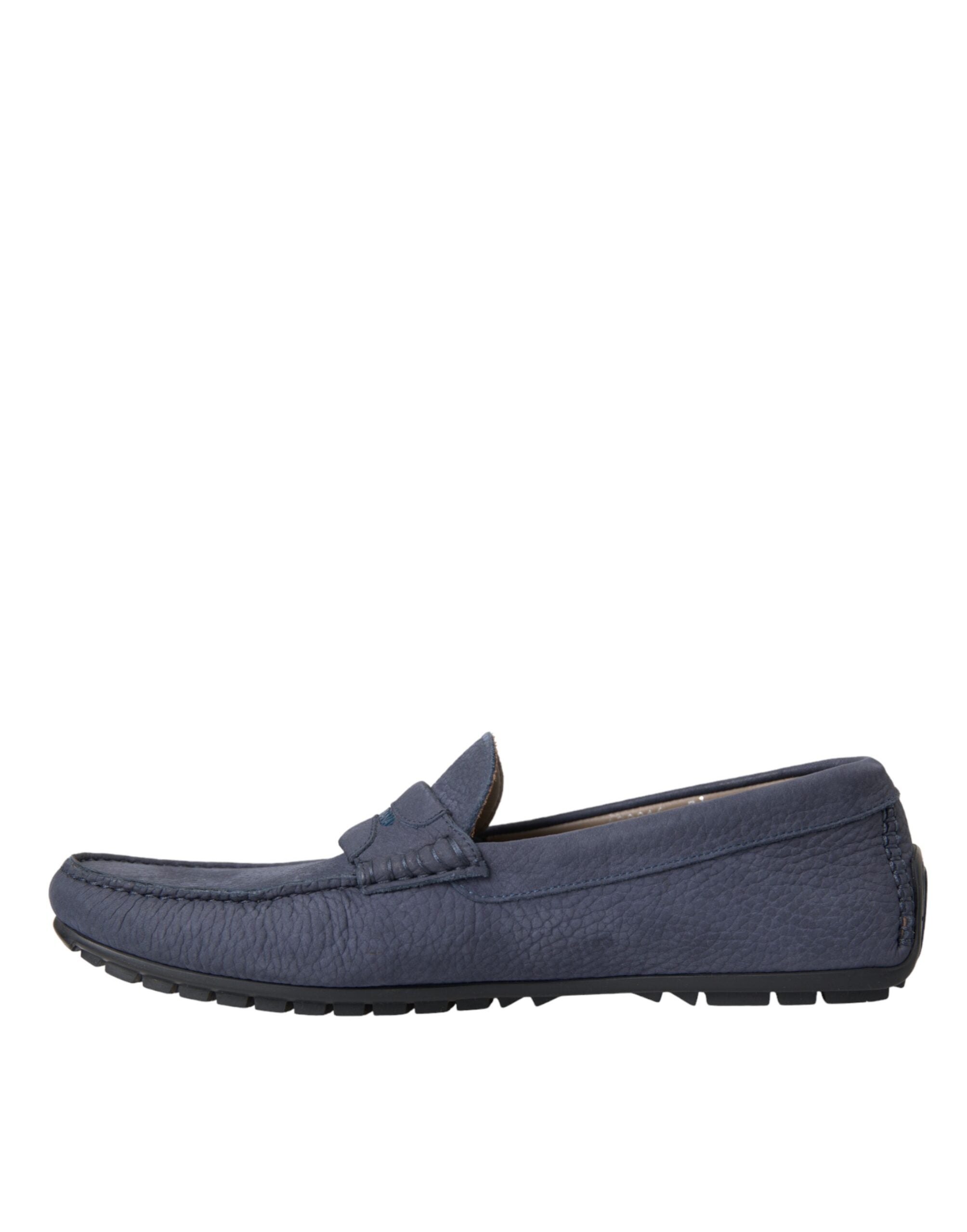 Chaussures mocassins en cuir de veau bleu Dolce & Gabbana, slip-on élégants pour homme.