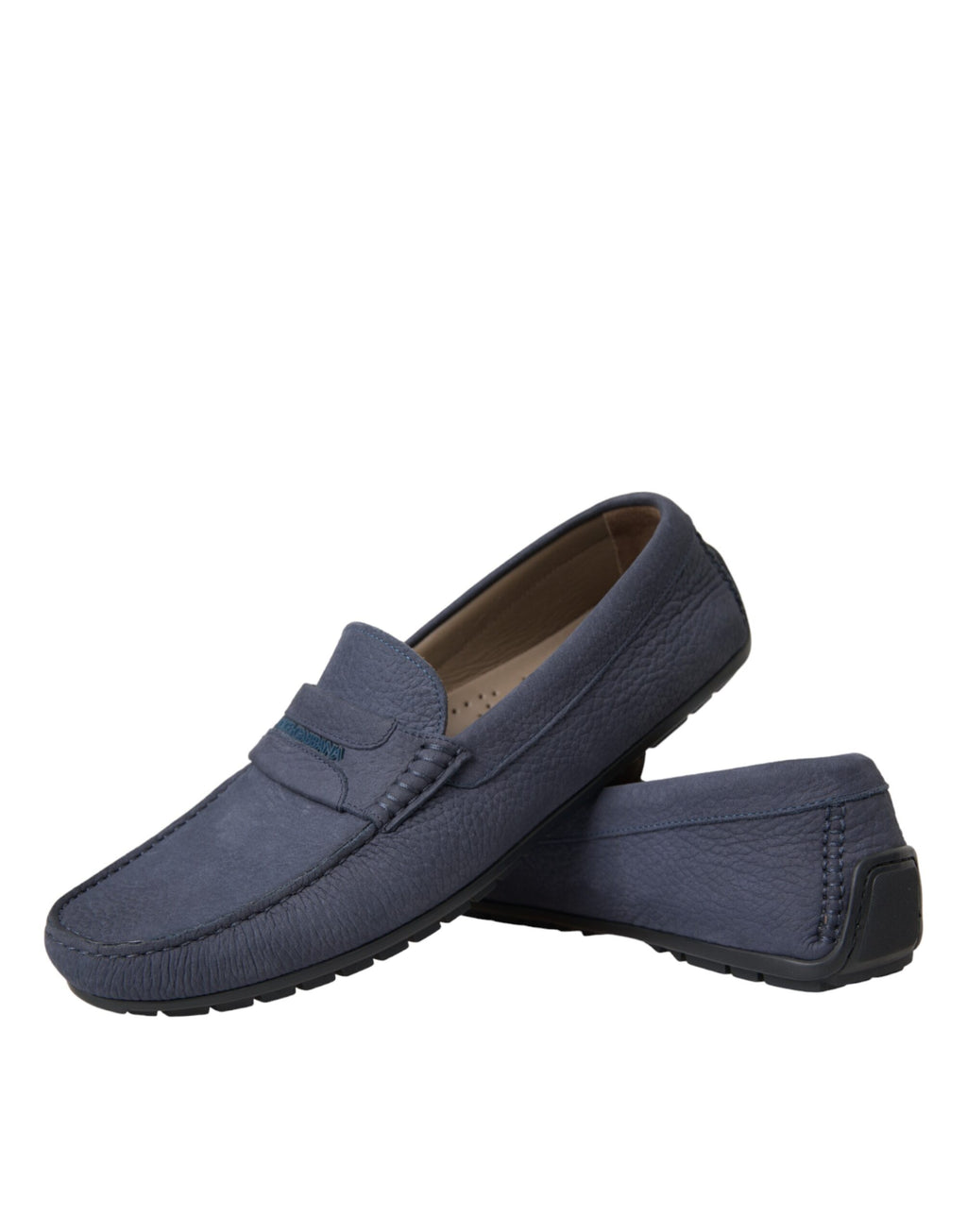 Chaussures mocassins en cuir de veau bleu de Dolce & Gabbana, style slip-on élégants et confortables.