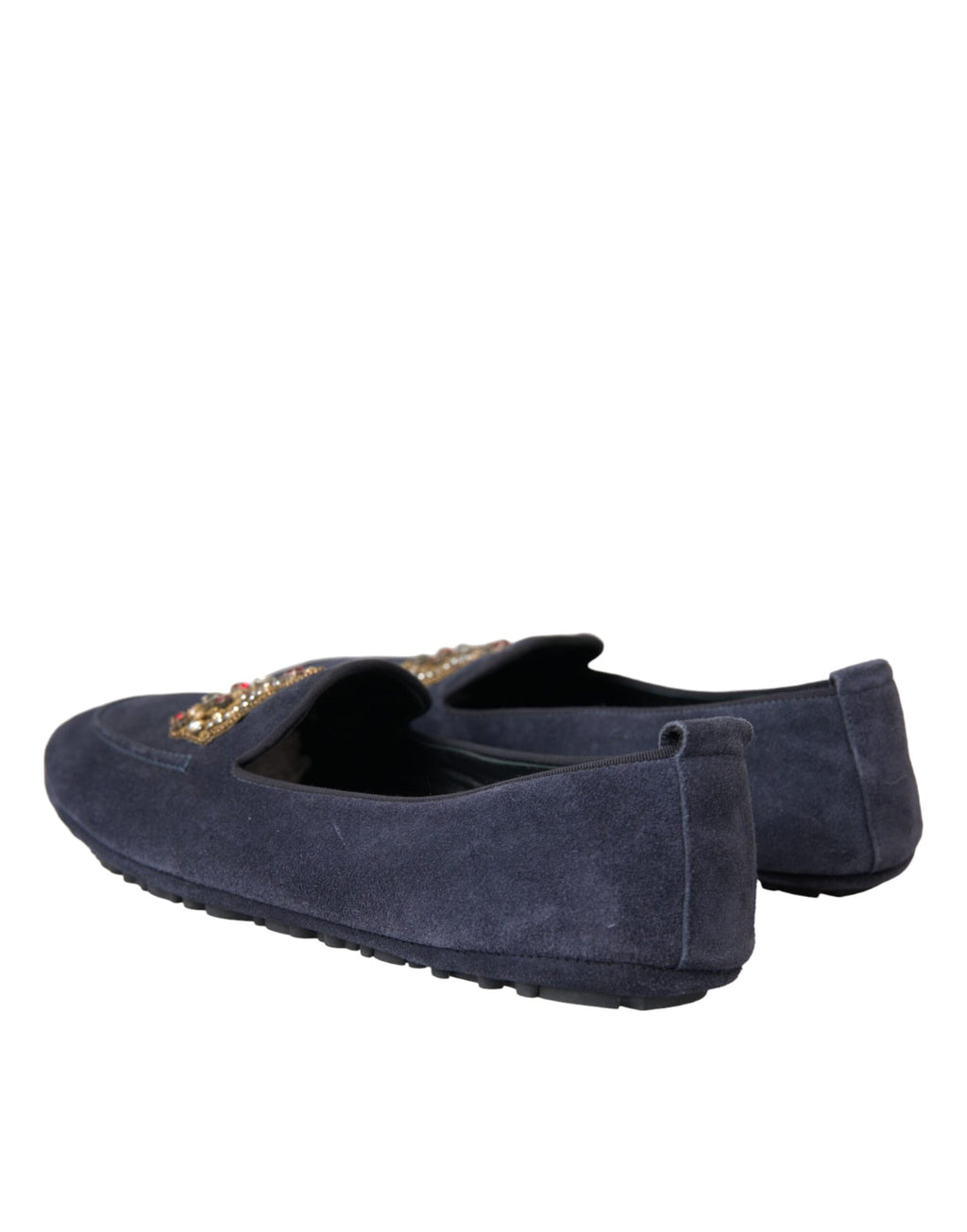 Chaussures Dolce & Gabbana Crown en cuir bleu et daim avec cristaux, mocassins élégants pour femme.