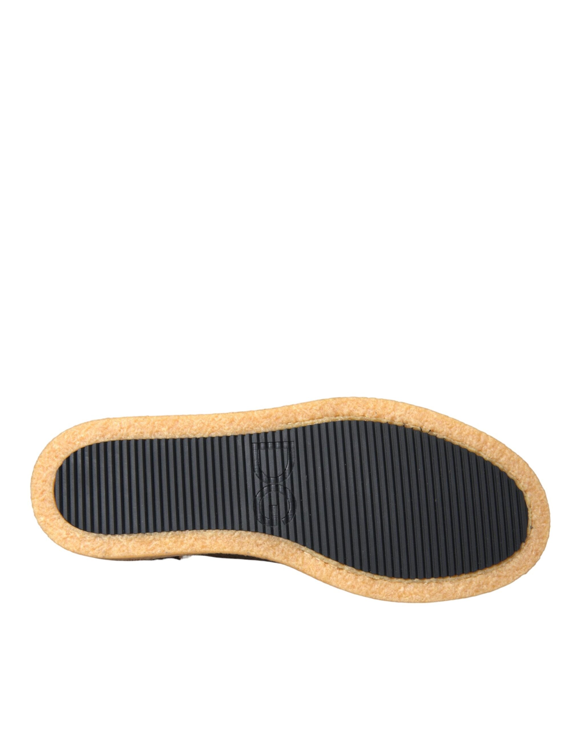 Chaussures loafers homme Dolce & Gabbana en cuir marron et noir avec fourrure, élégantes et sophistiquées.