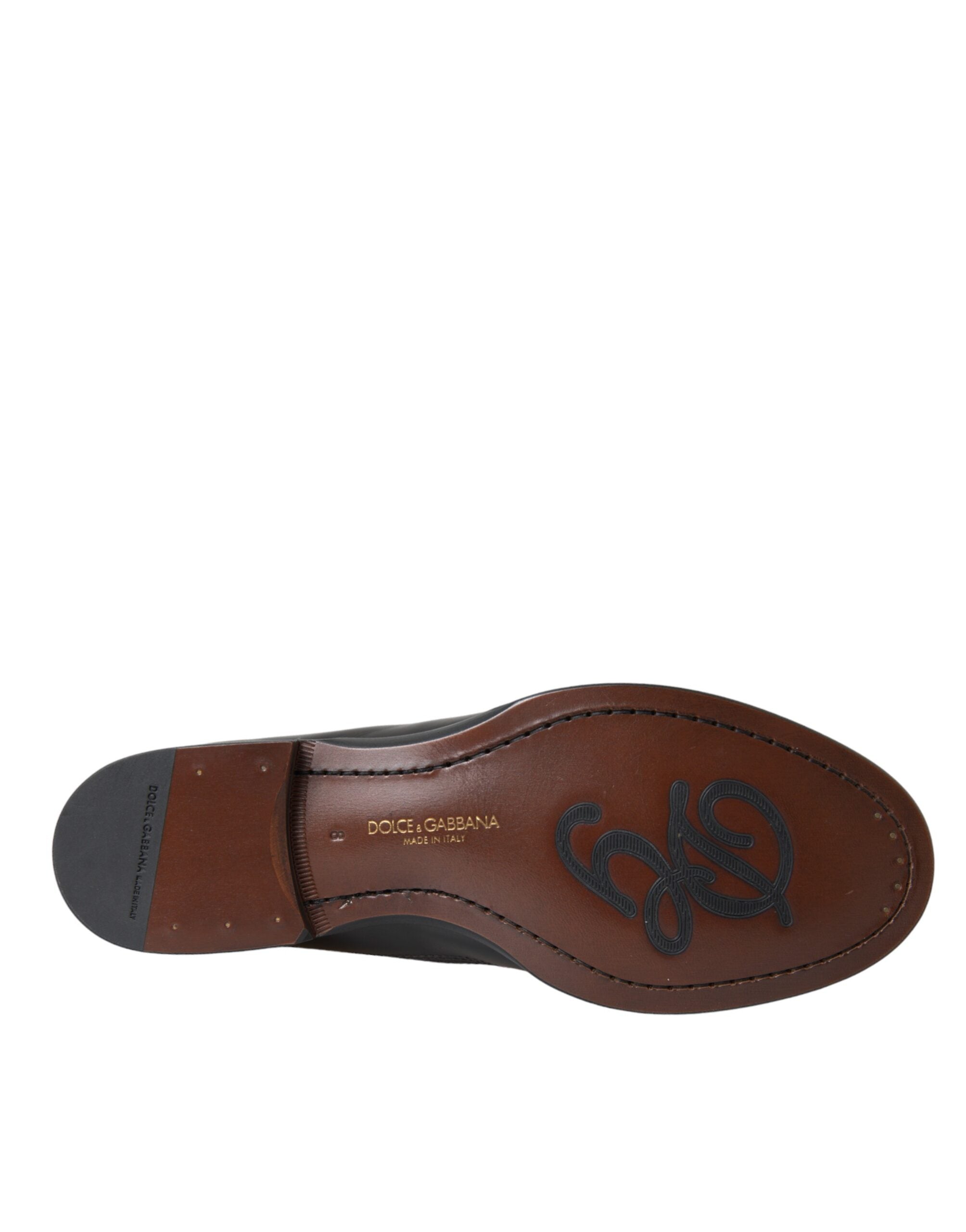 Chaussures mocassins en cuir noir et marron pour homme, style habillé, marque Dolce & Gabbana, vue de face
