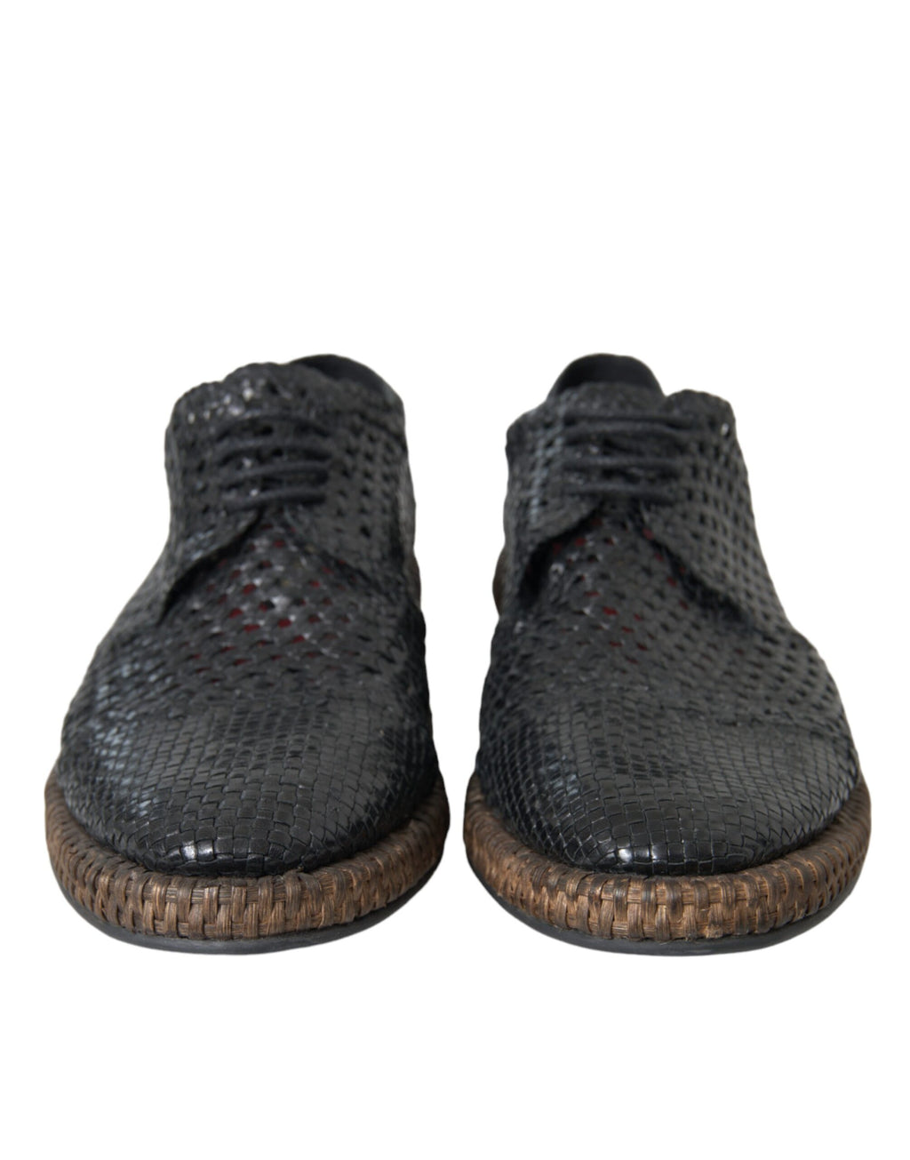 Chaussures derby en cuir de chèvre tissé noir de Dolce & Gabbana, lacets, élégantes et sophistiquées pour homme.