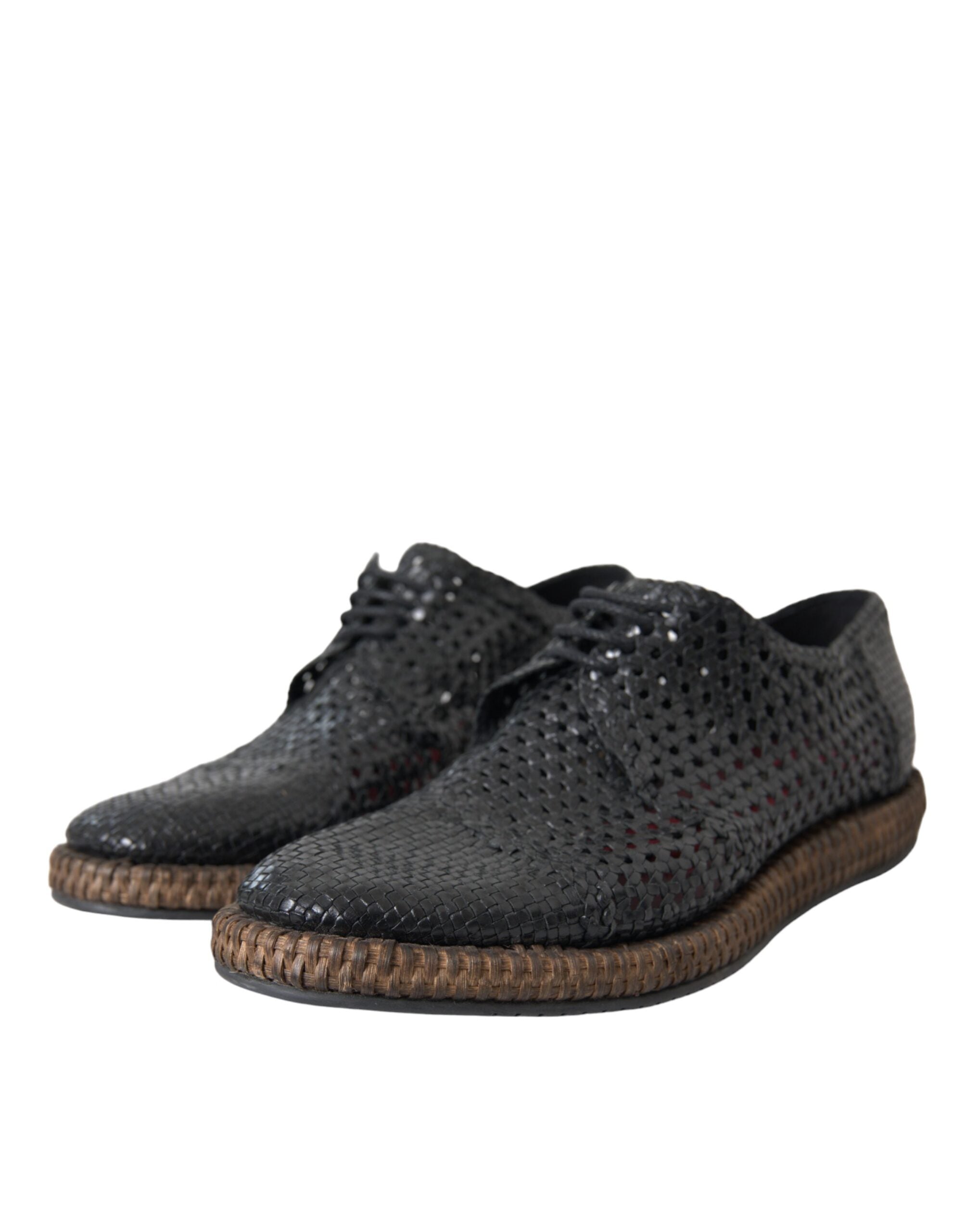 Chaussures derby en cuir de chèvre tissé noir de Dolce & Gabbana avec lacets, élégantes et raffinées pour homme.